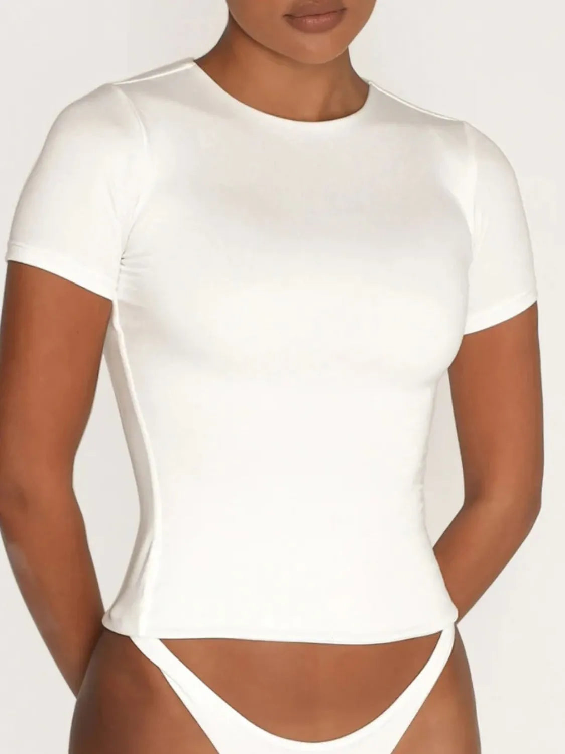 Round Neck Short Sleeve Swim Top - Lilixa.store