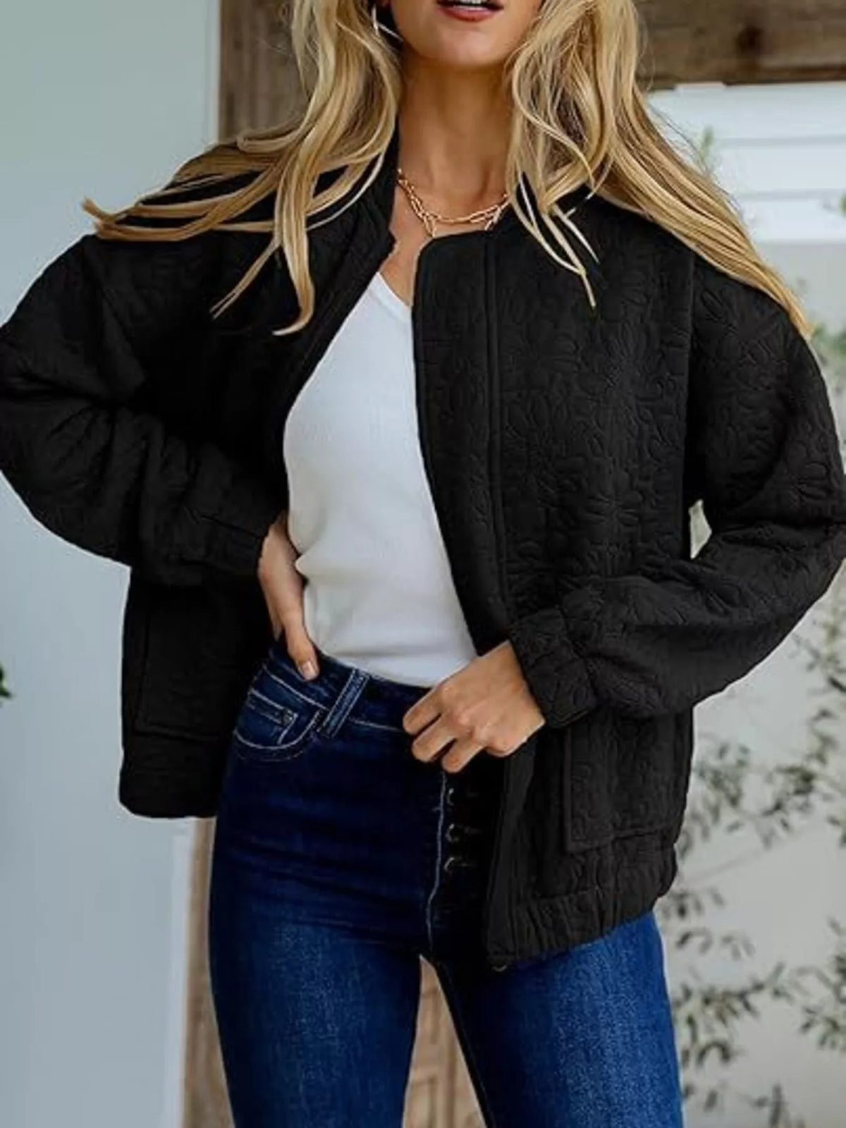 Floral Quilted Zip Up Jacket, view 3