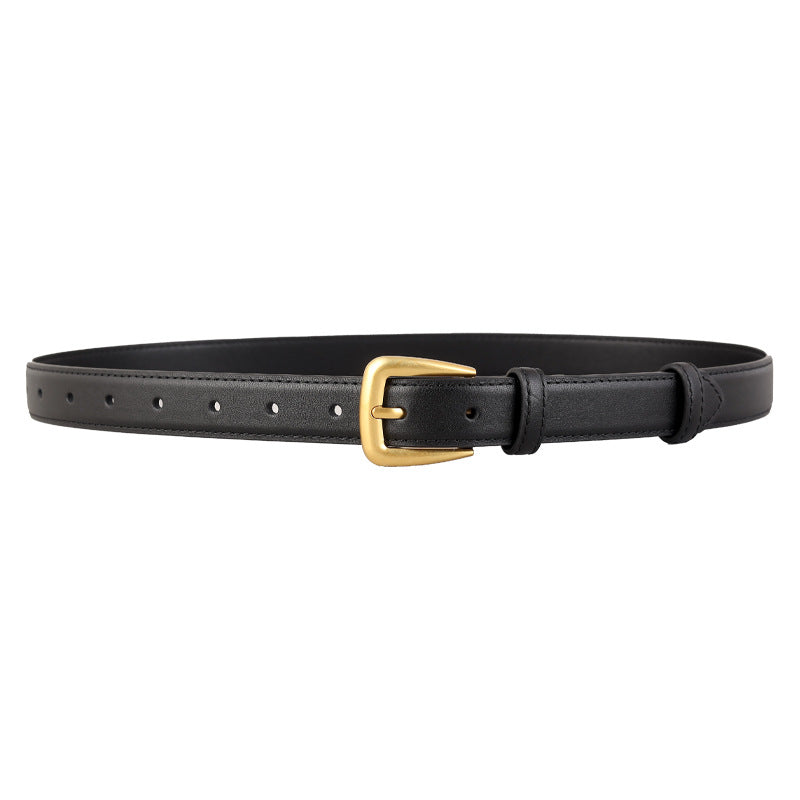 Skinny Leather Belt with Golden Buckle - Lilixa.store