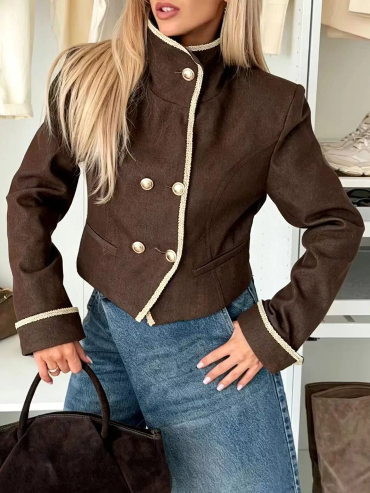 Double-Breasted Cropped Jacket - Lilixa.store