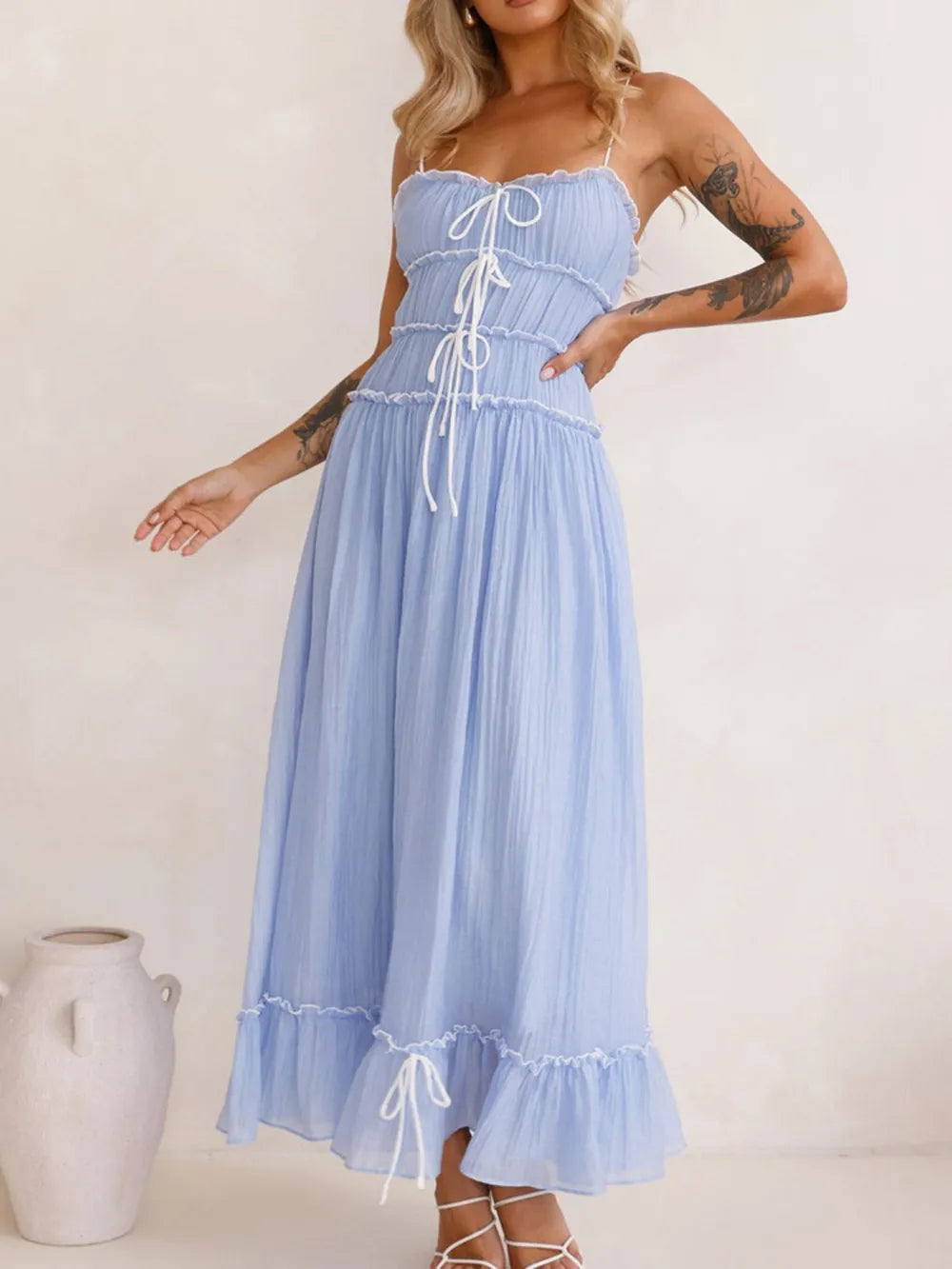 Devine Frill Ruffled Hem Midi Cami Dress - Lilixa.store