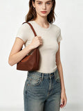 Minimalist Leather-Trimmed Shoulder Bag in Dark Brown
