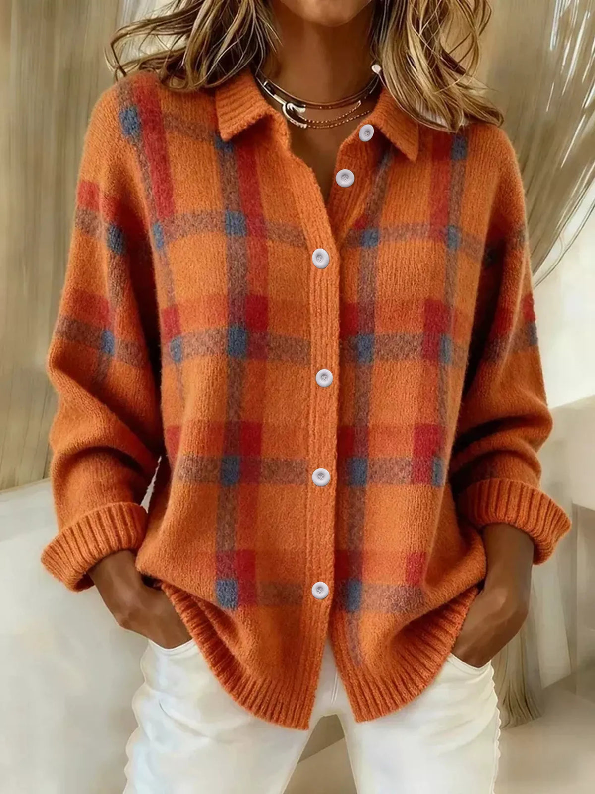 Plaid Button-Up Cardigan - Lilixa.store