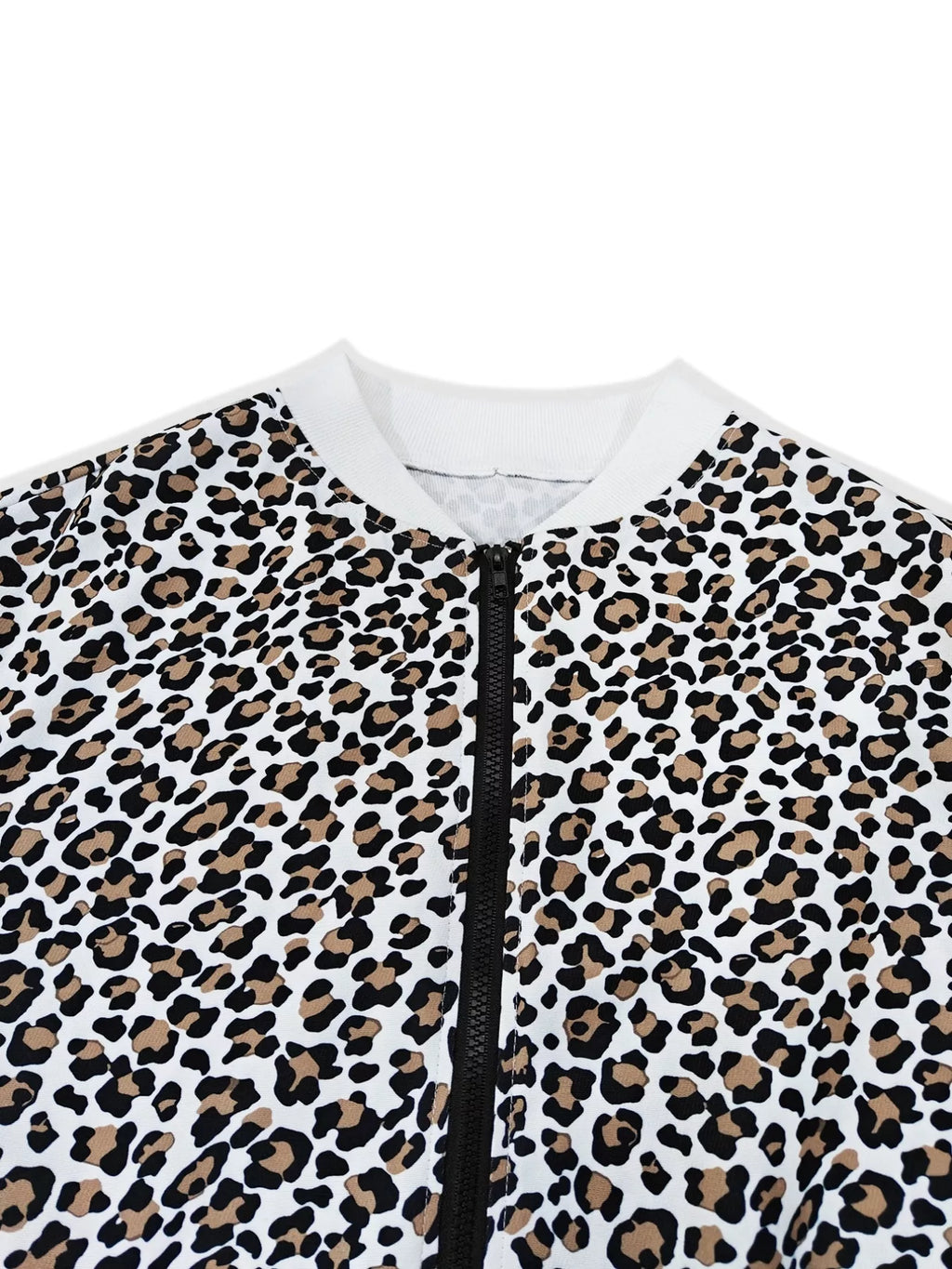 Leopard Zip Up Bomber Jacket with Contrast Side Stripes - Lilixa.store