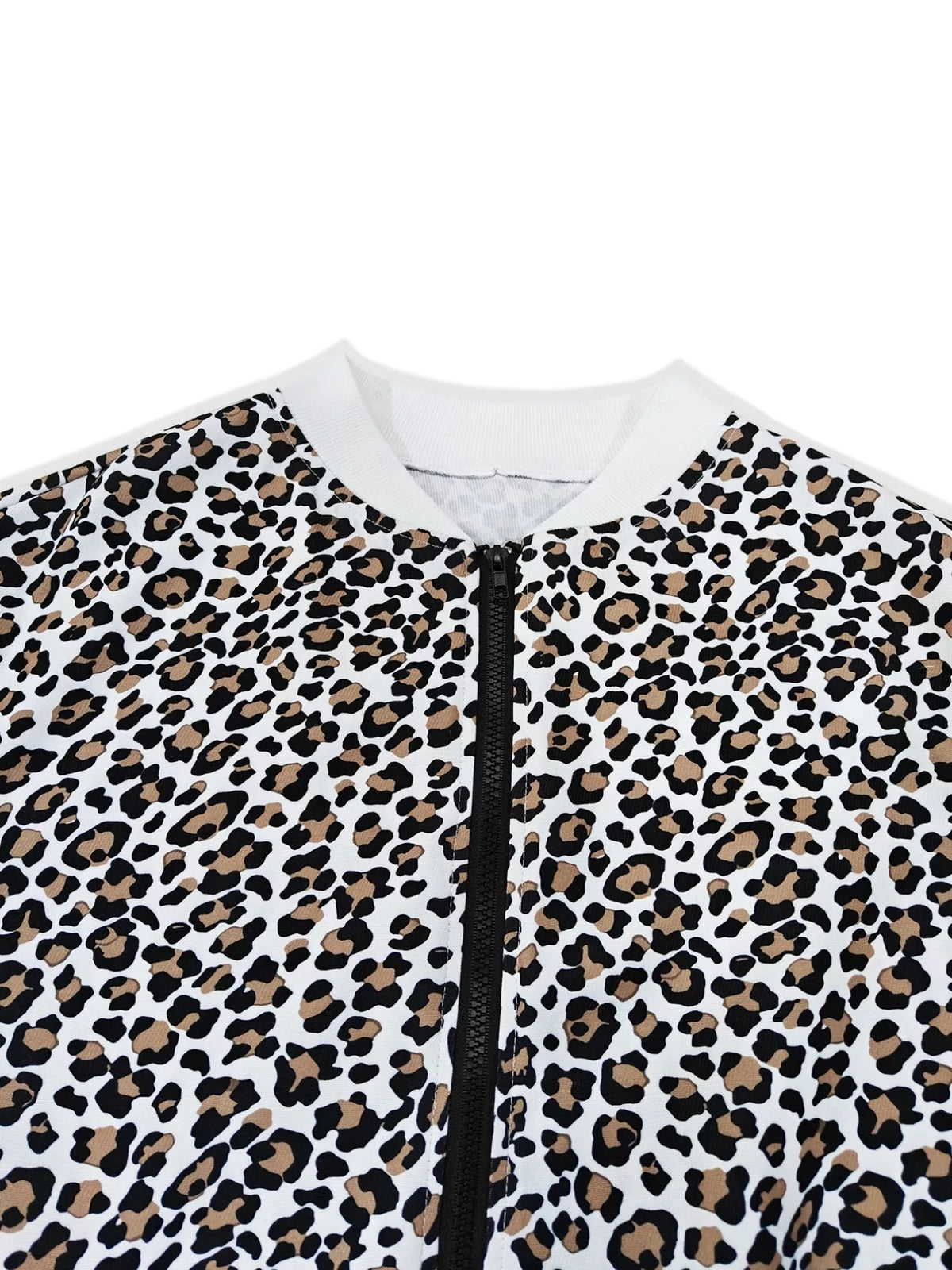 Leopard Zip Up Bomber Jacket with Contrast Side Stripes - Lilixa.store