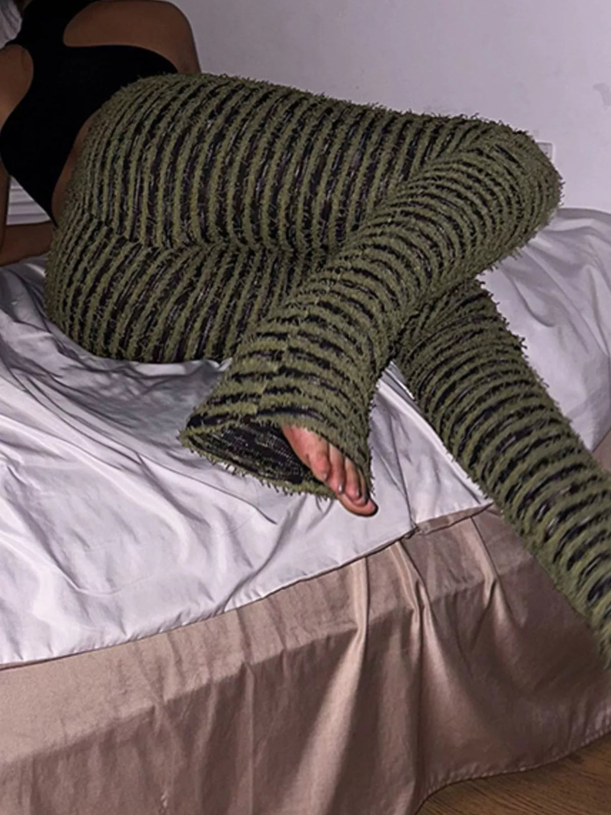 Striped Fuzzy Textured Knit Pants, view 6