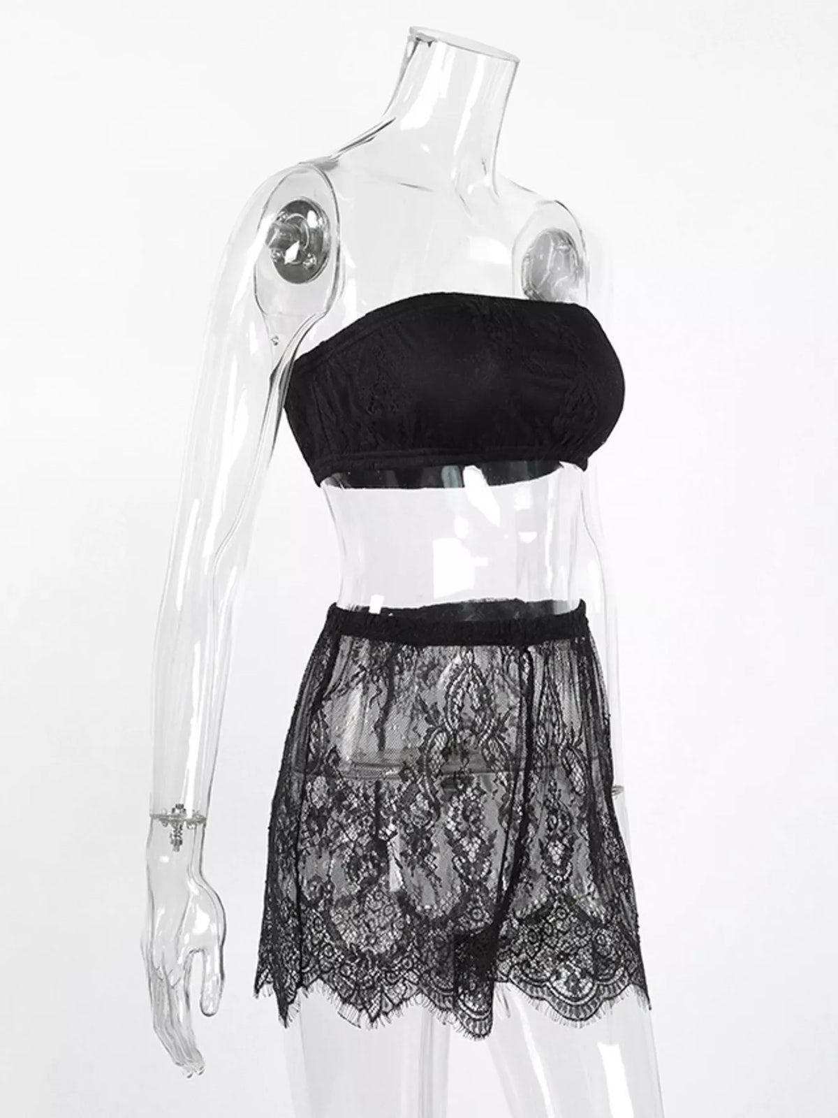 Lace Tube Top & Cardigan and Shorts Three-Piece Lounge Set - Lilixa.store
