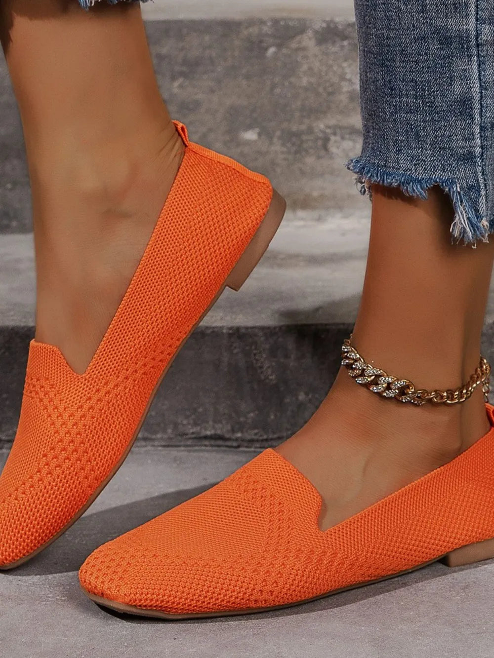 Square Toe Flat Slip-Ons in Orange