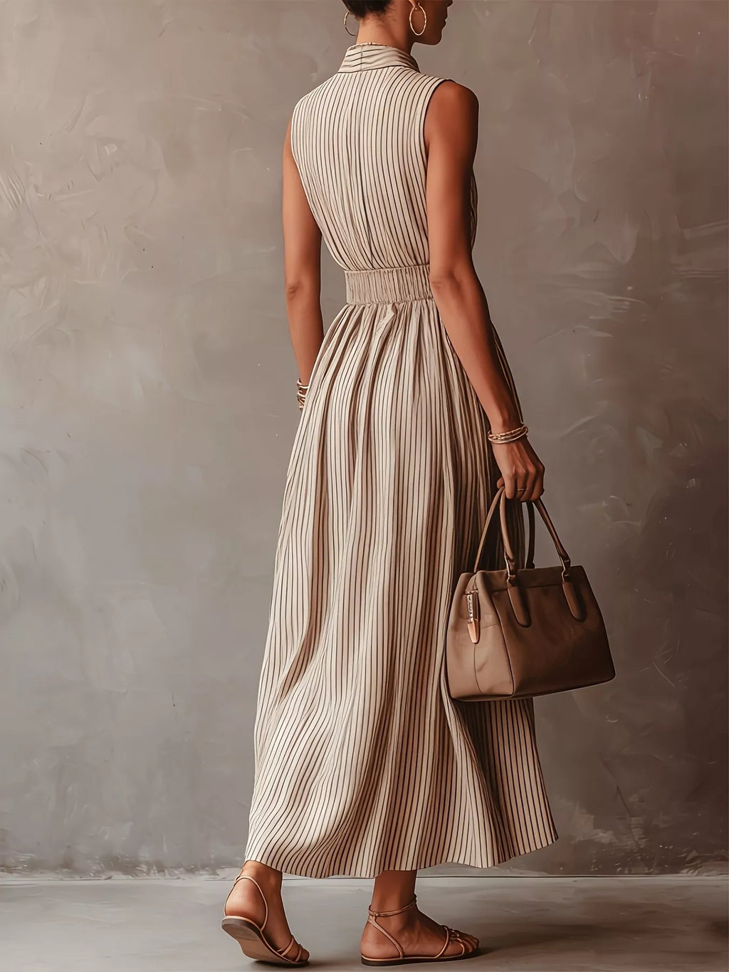 Striped Mock Neck Sleeveless Maxi Dress - Lilixa.store