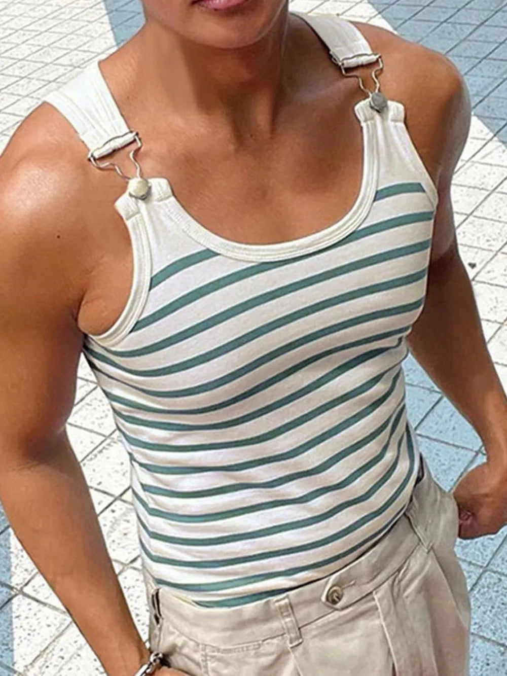 Men's Striped Wide Strap Tank - Lilixa.store