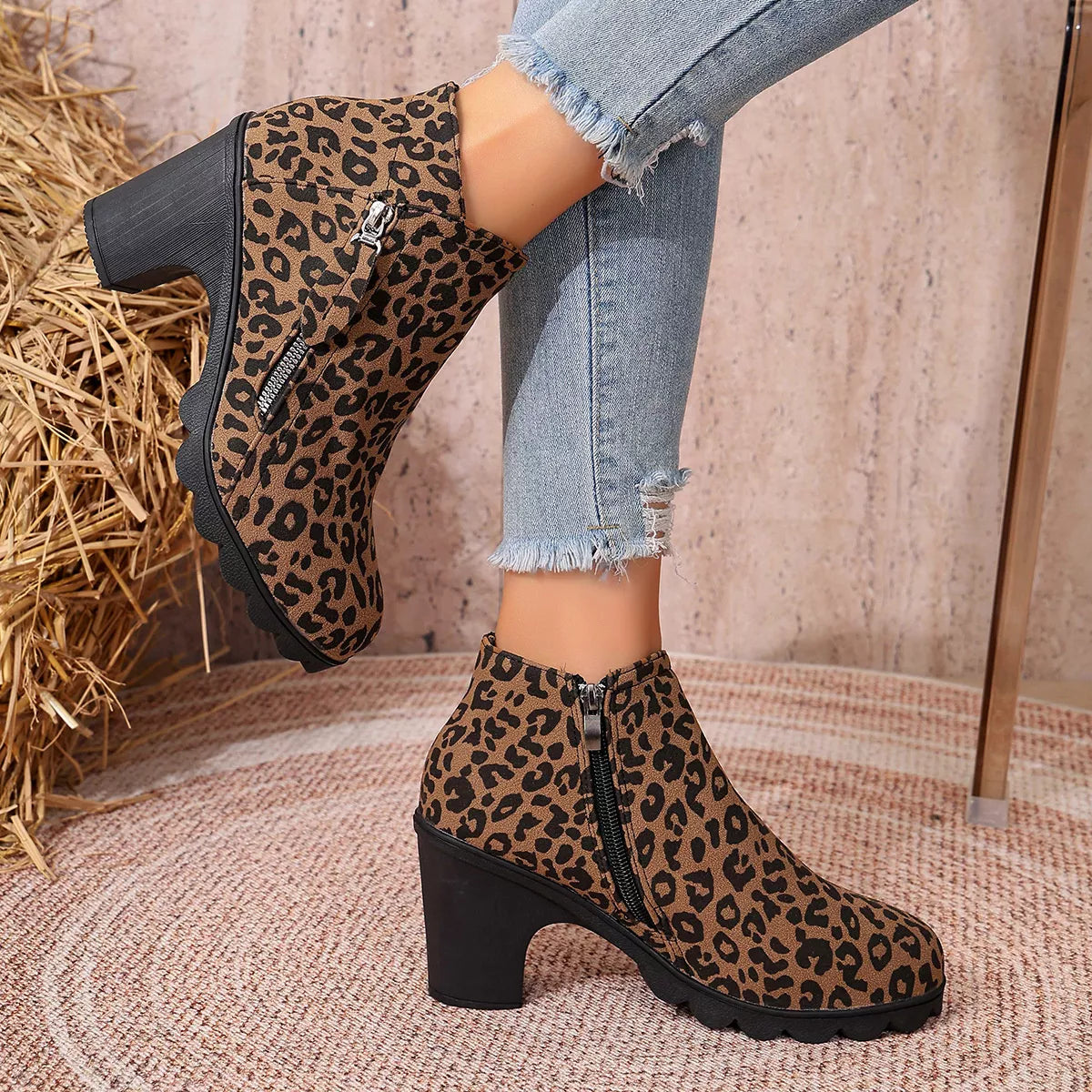 Round Toe Block Heels Boots