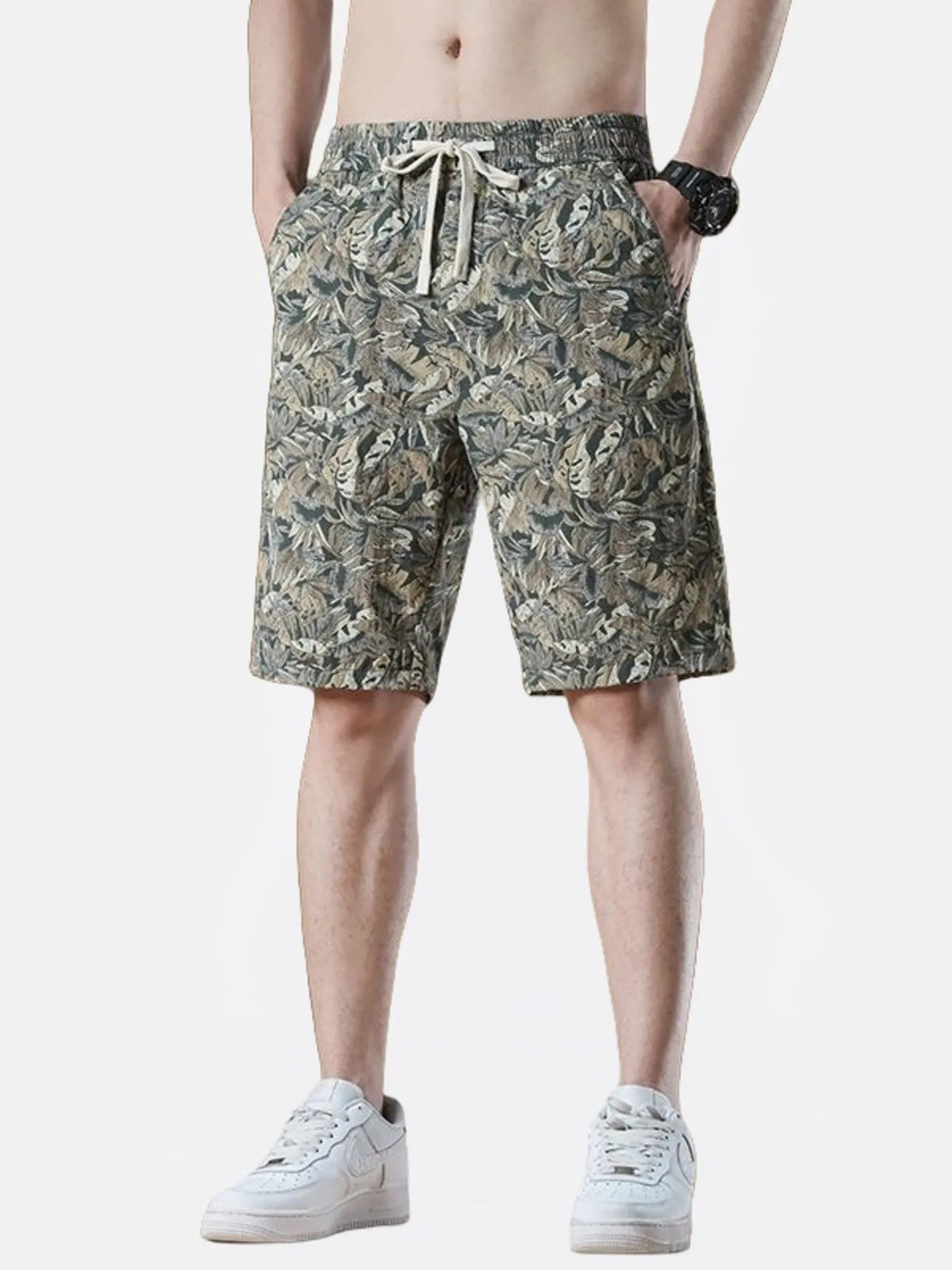Men's Plus Size Drawstring Printed Wide-Leg Shorts