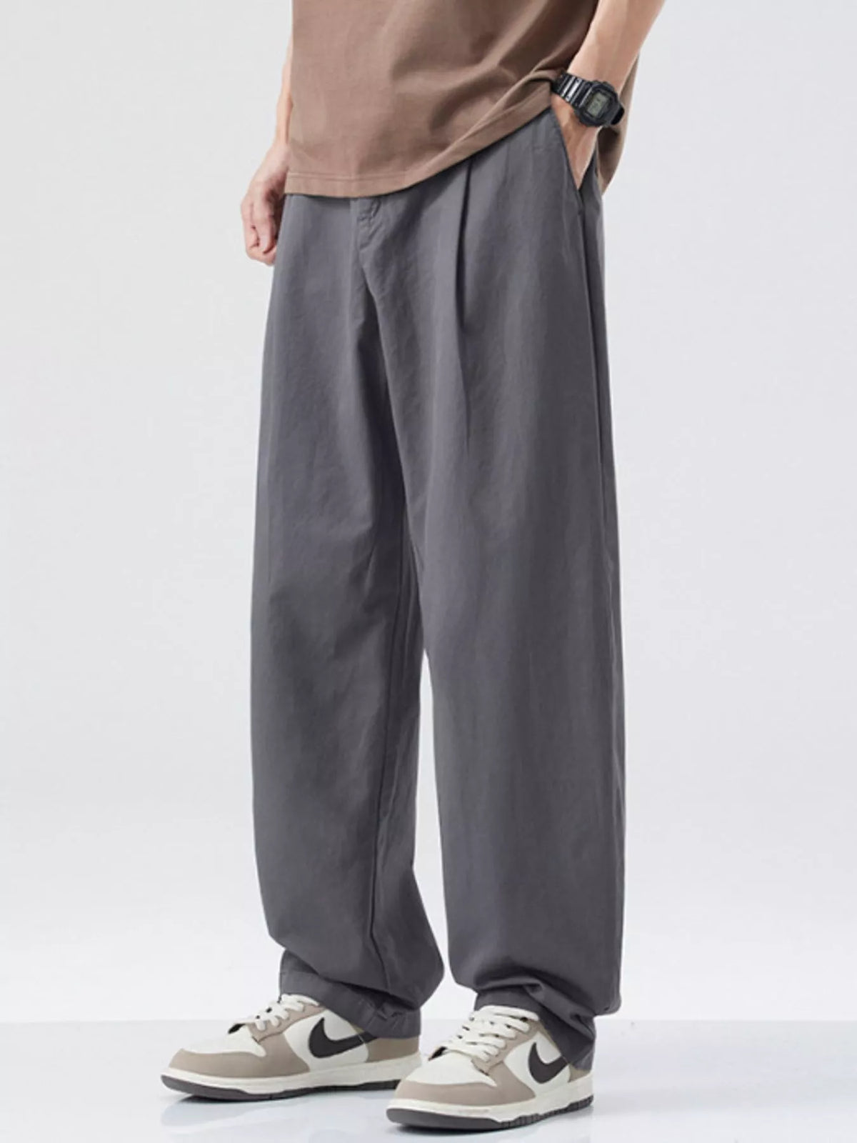 Men's Wide Leg Casual Pants in Dark Gray