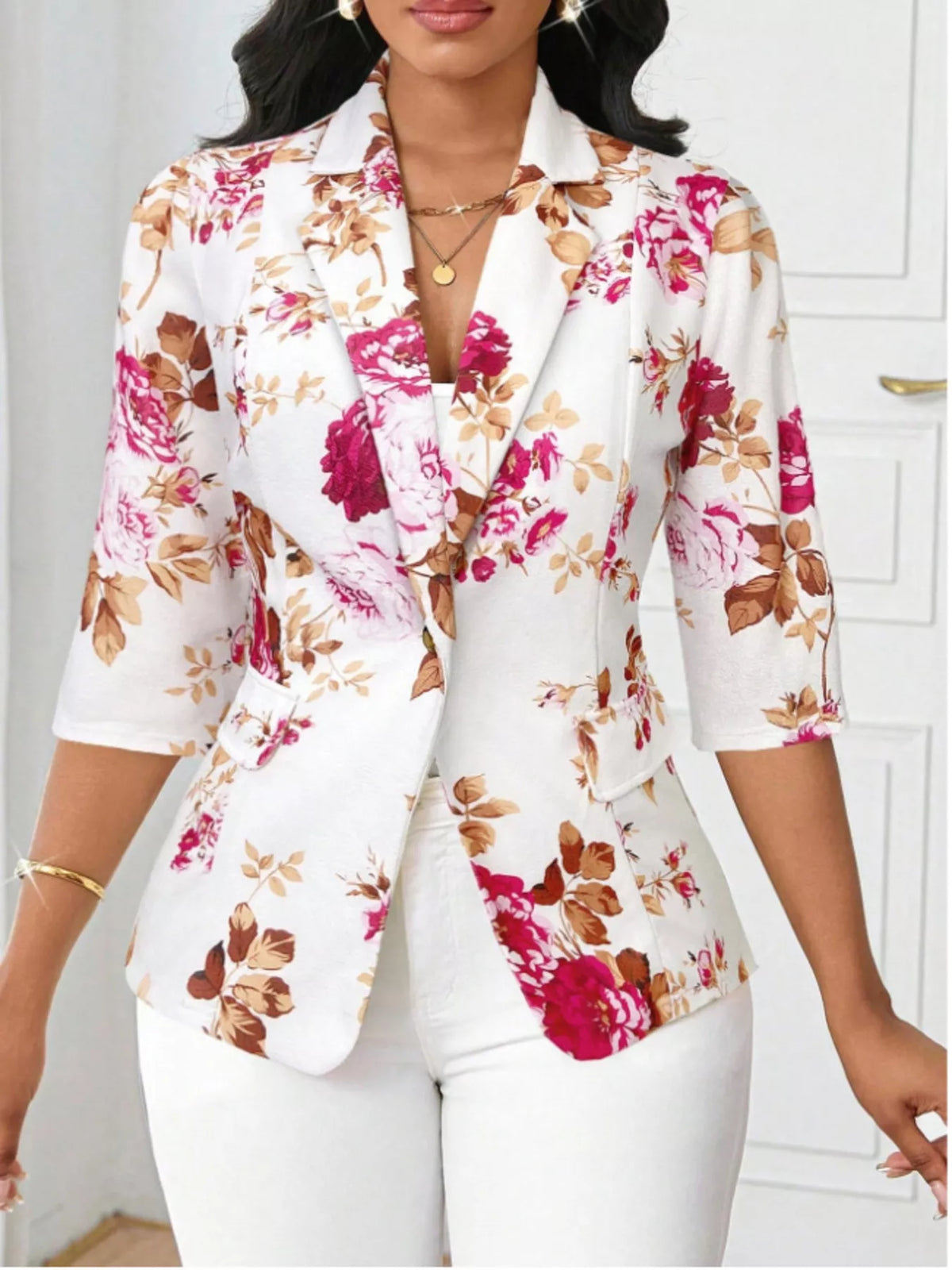 Floral Print One Button Casual Blazer - Lilixa.store