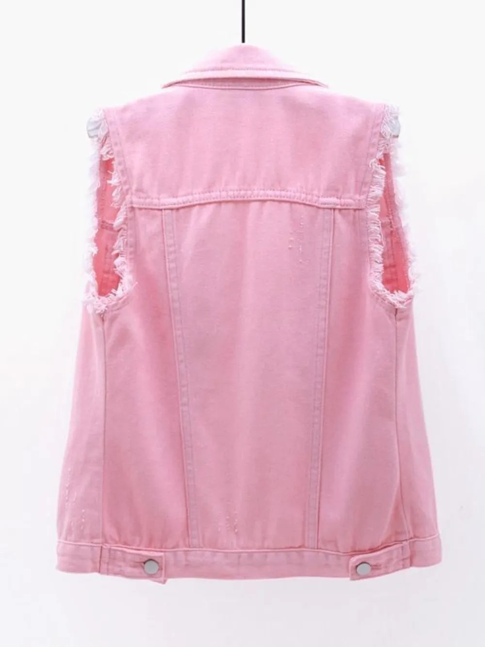 Full Size Button Down Raw Hem Sleeveless Denim Jacket Plus Size, view 6