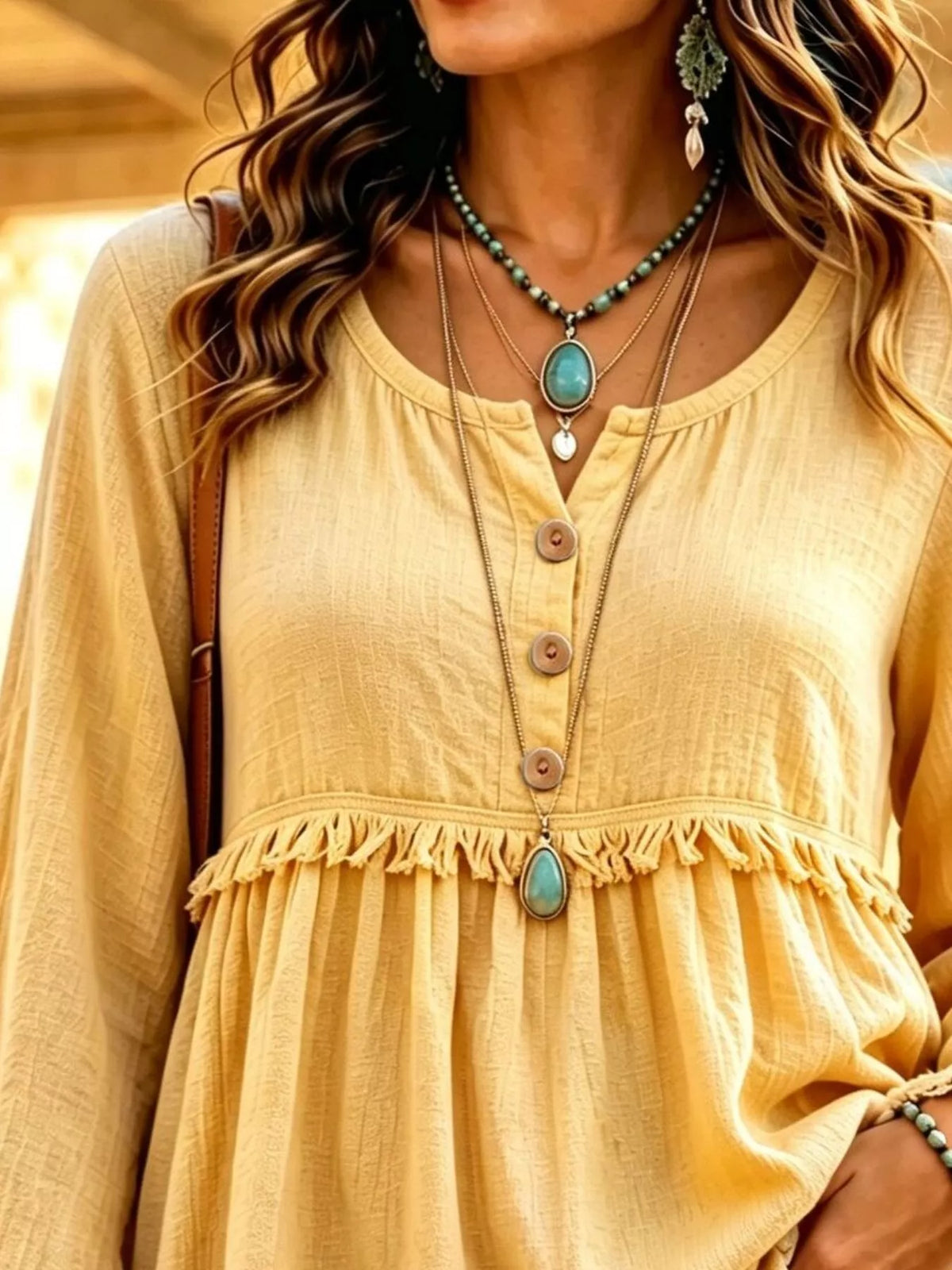Button-Down Detail Fringed Hem Blouse, view 4
