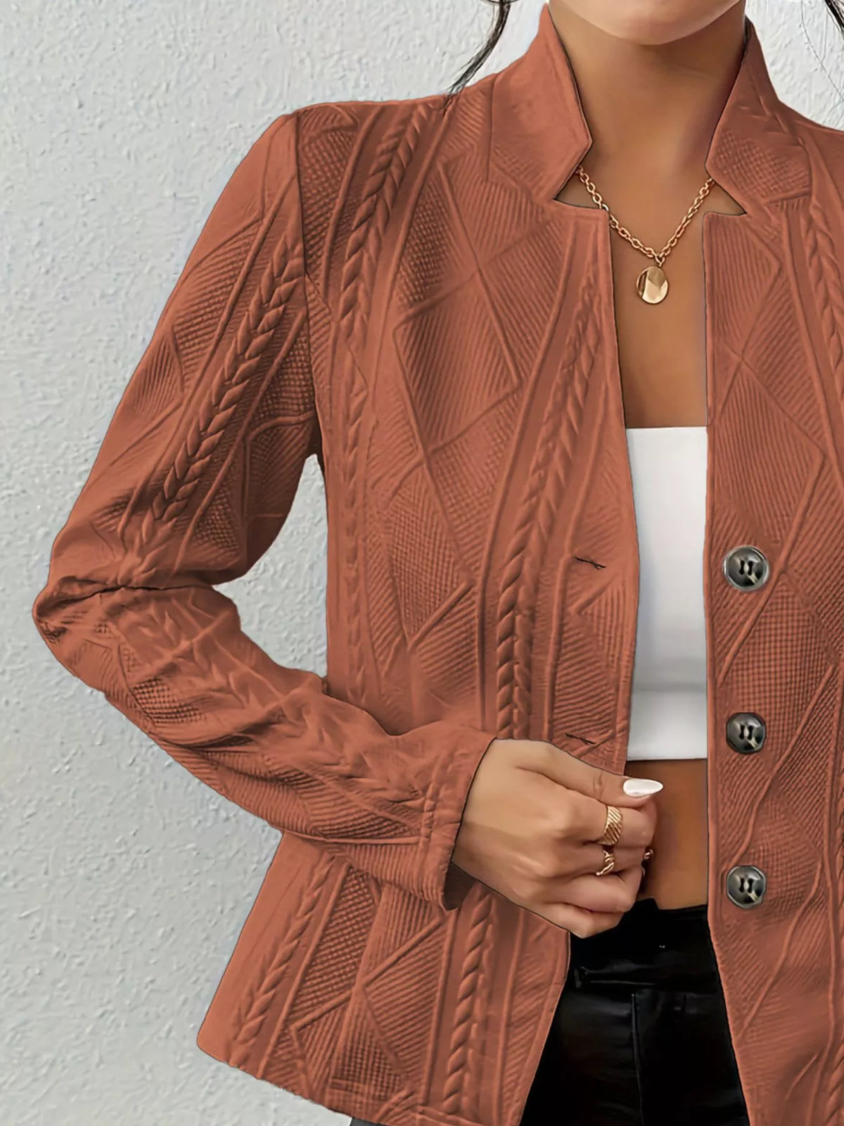 Textured Knit Button-Front Blazer - Lilixa.store