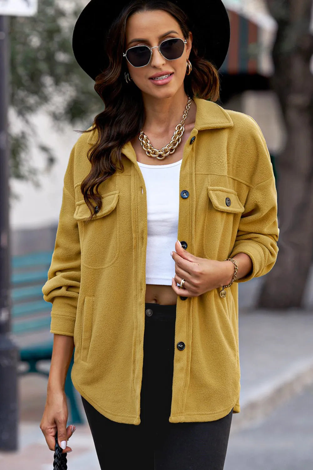 Button Up Collared Neck Long Sleeve Jacket, view 2