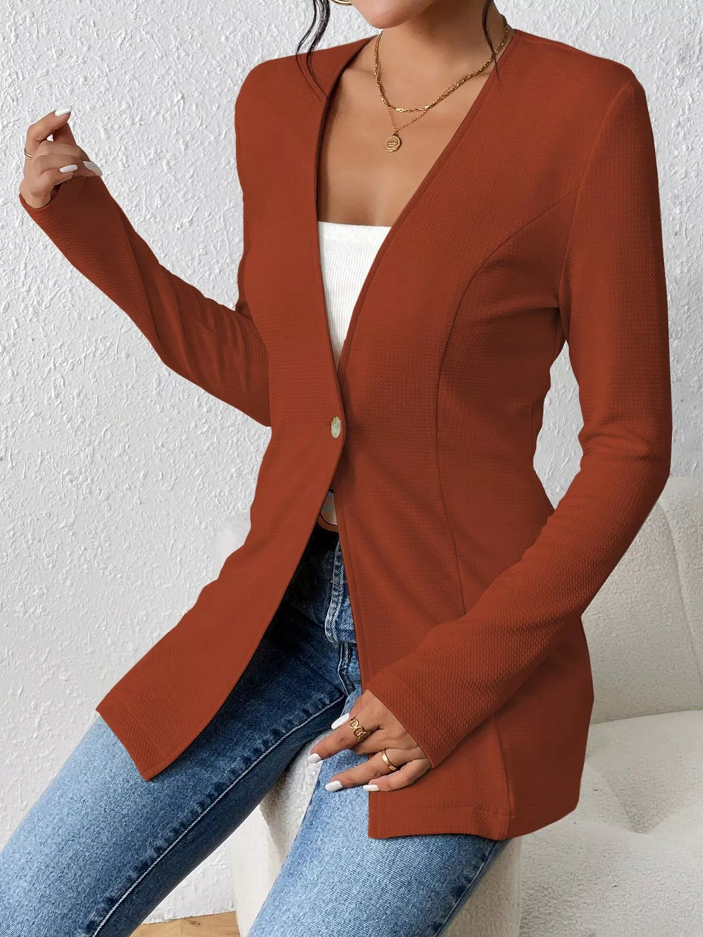Single-Button Long Sleeve Blazer - Lilixa.store