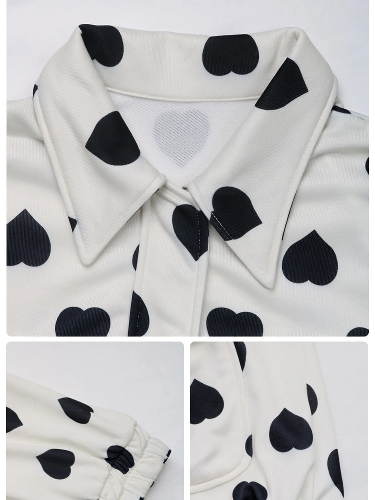 Heart Print Zip Up Jacket in White, view 7