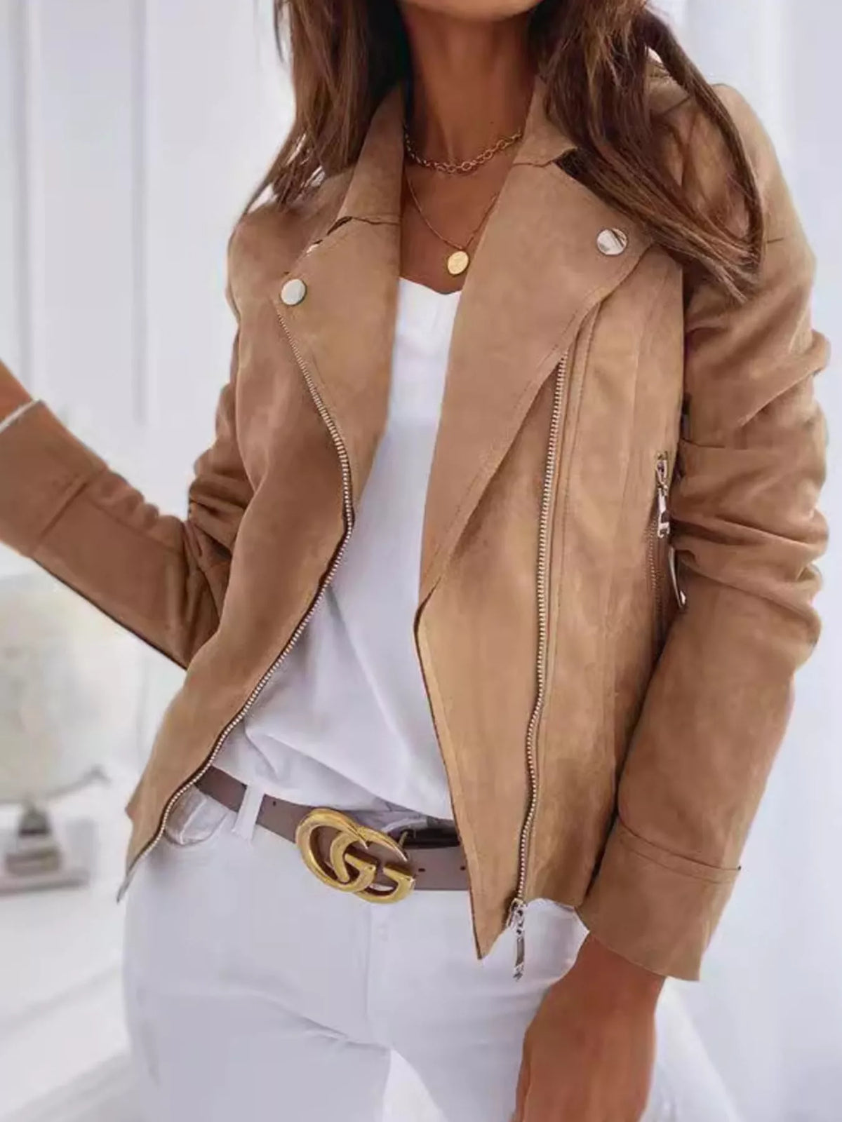 Zip Up Long Sleeve Jacket in Khaki