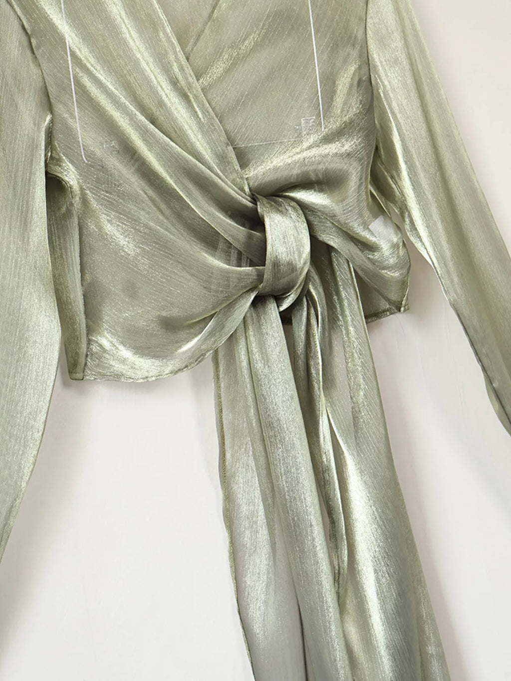 Sheer Front Tie Detail Long Sleeve Shirt - Lilixa.store