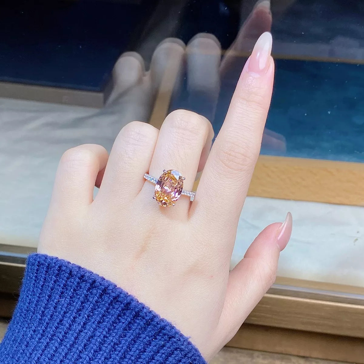 925 Sterling Silver Zircon Oval Ring