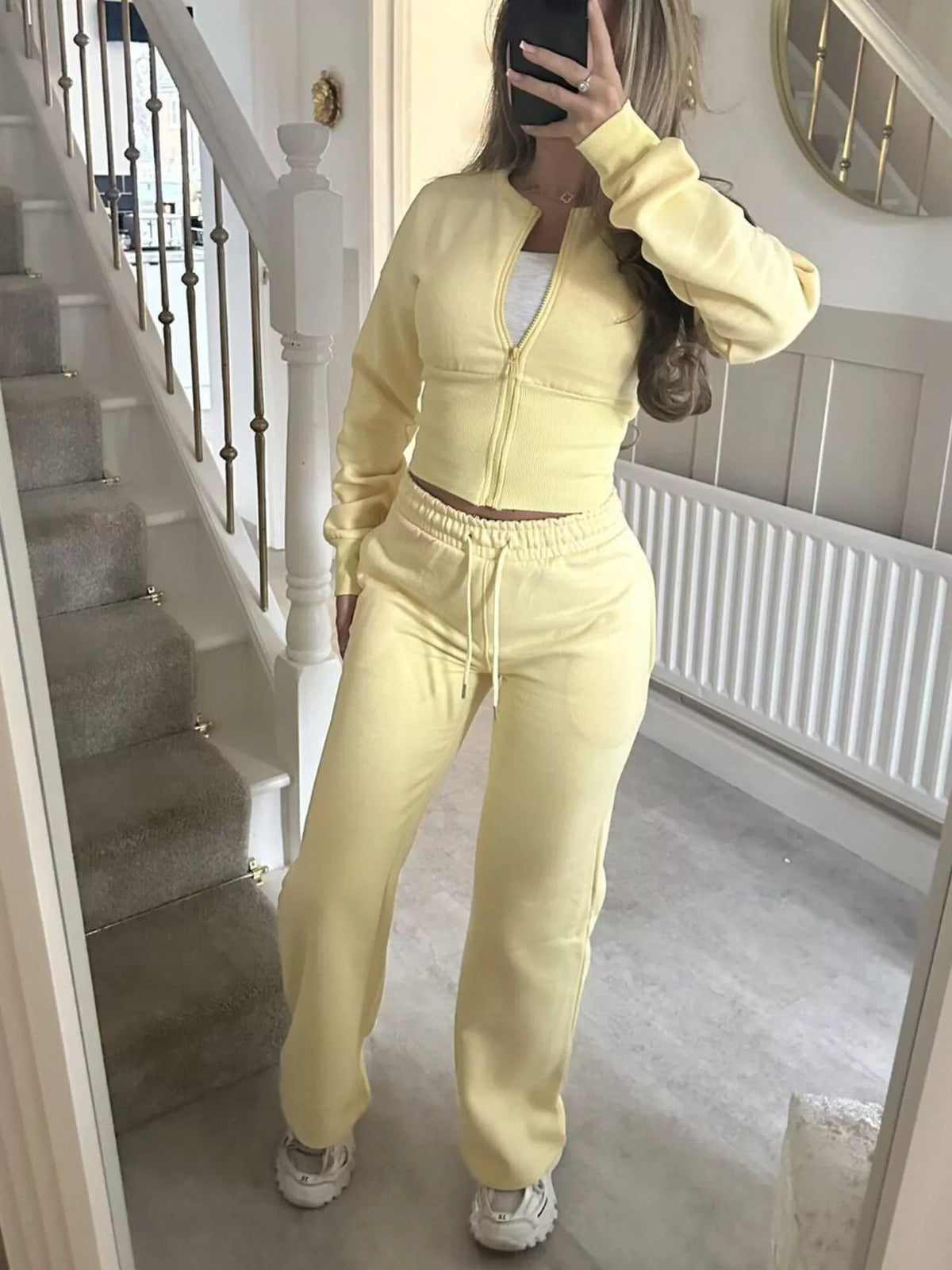 Zip-Up Crop Hoodie and High-Waisted Pants Set - Lilixa.store