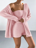 3-Piece Ribbed Knit Cardigan & Tube Top and Shorts Set - Lilixa.store