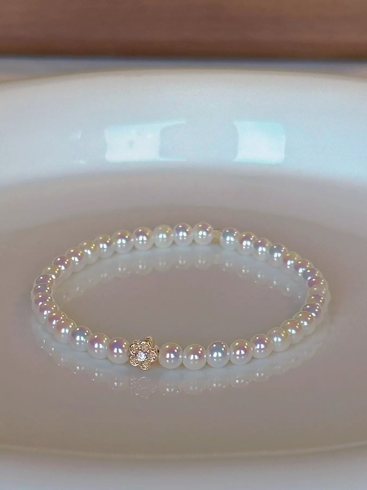Pearl Bracelet with Floral Accent in White, view 6