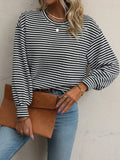 Striped Round Neck Lantern Sleeve Top - Lilixa.store