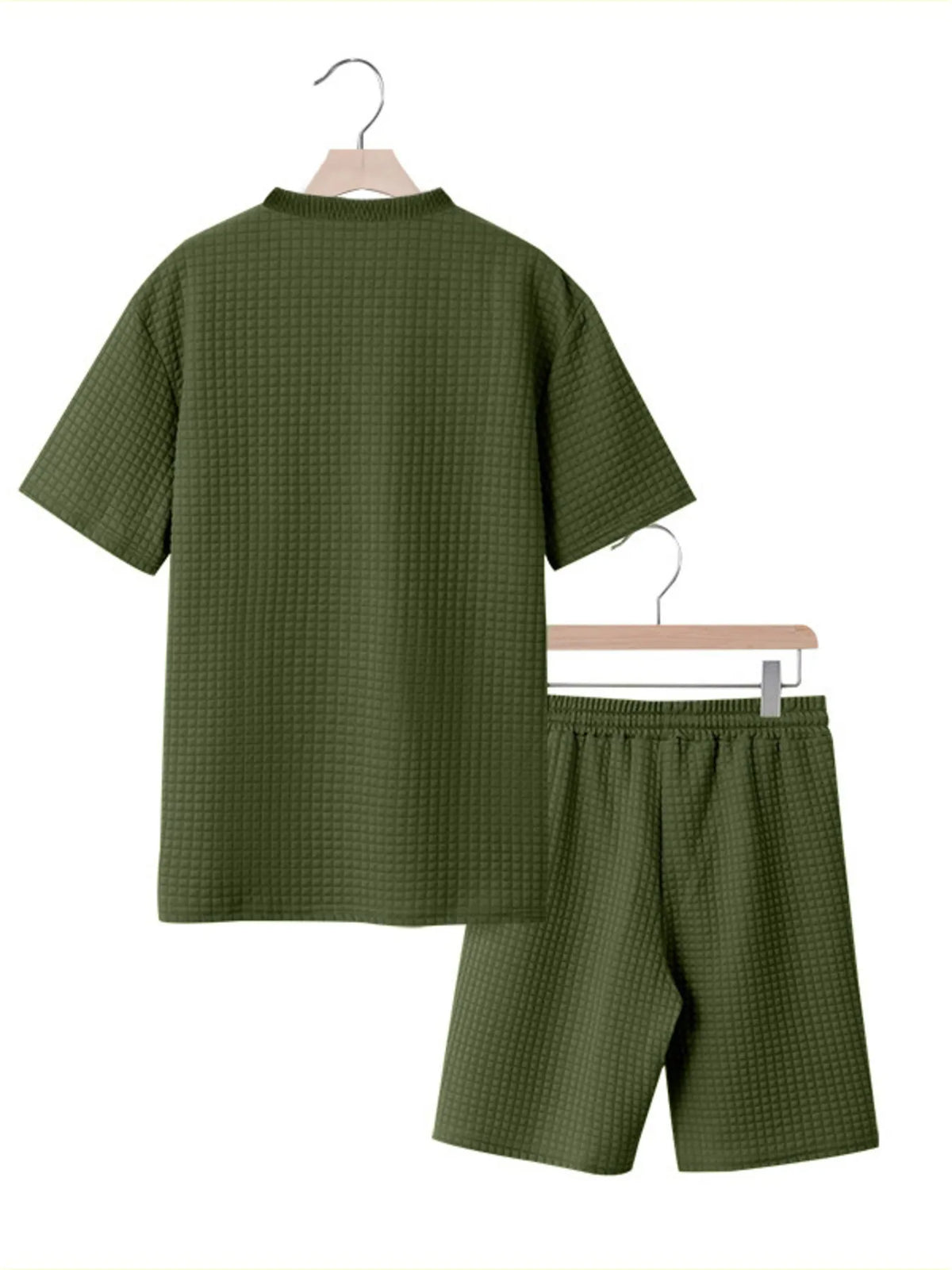 Men's Full Size Textured Round Neck Top and Shorts Set Plus SIze, view 3
