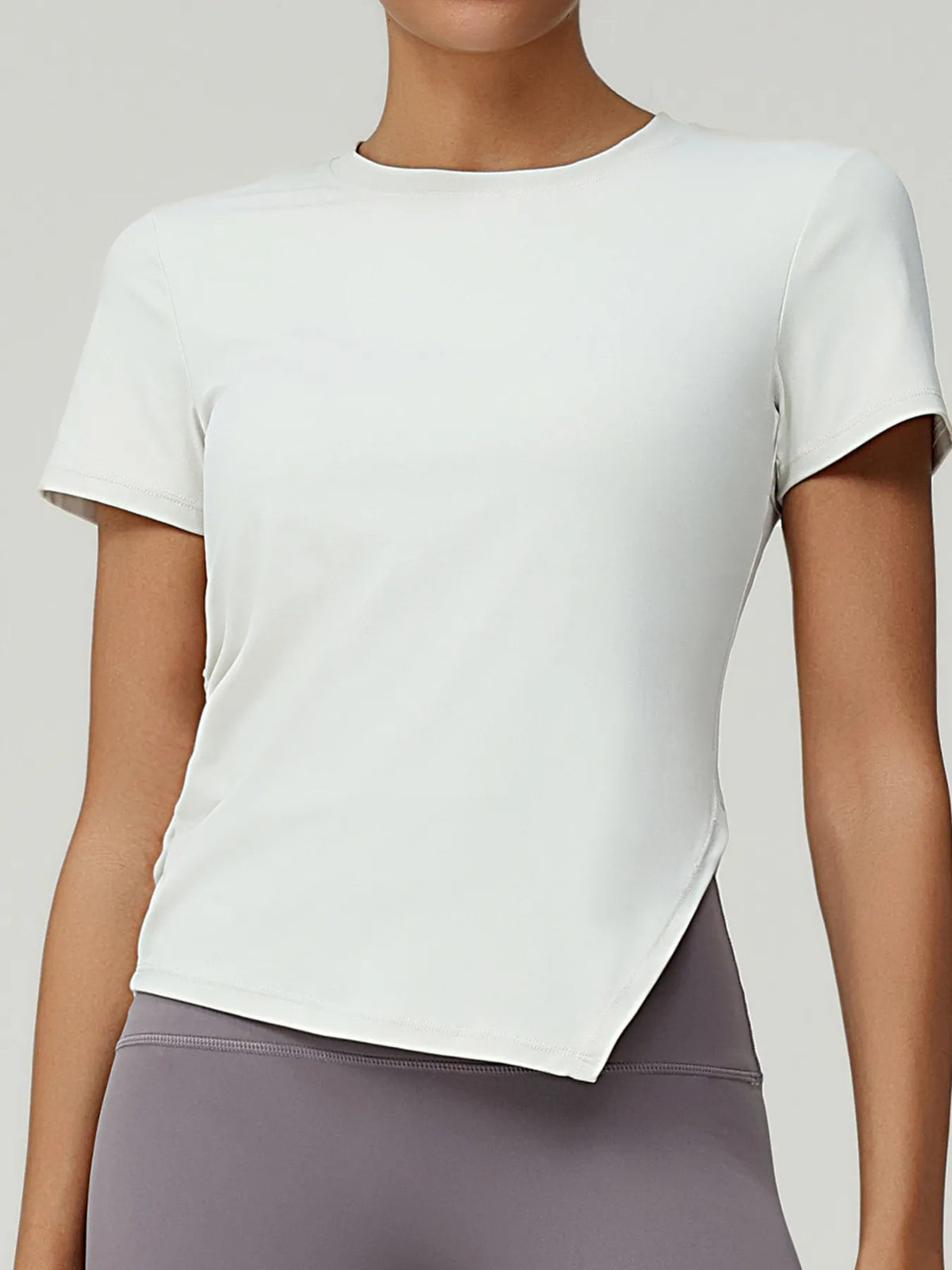 Full Size Slit Round Neck Short Sleeve Active T-Shirt Plus Size - Lilixa.store
