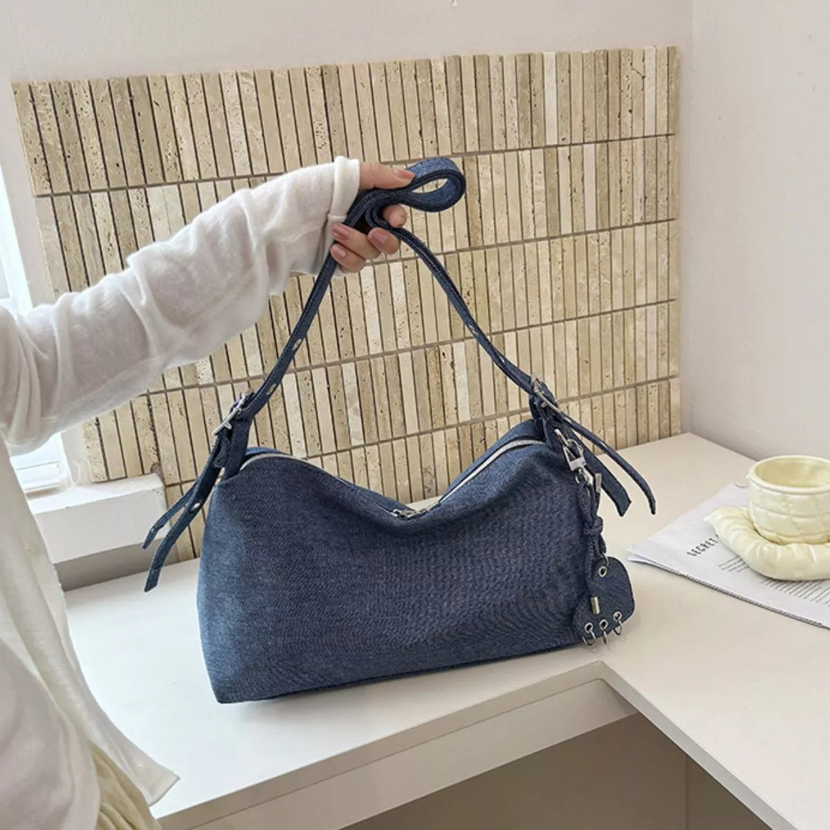 Adjustable Strap Denim Shoulder Bag - Lilixa.store