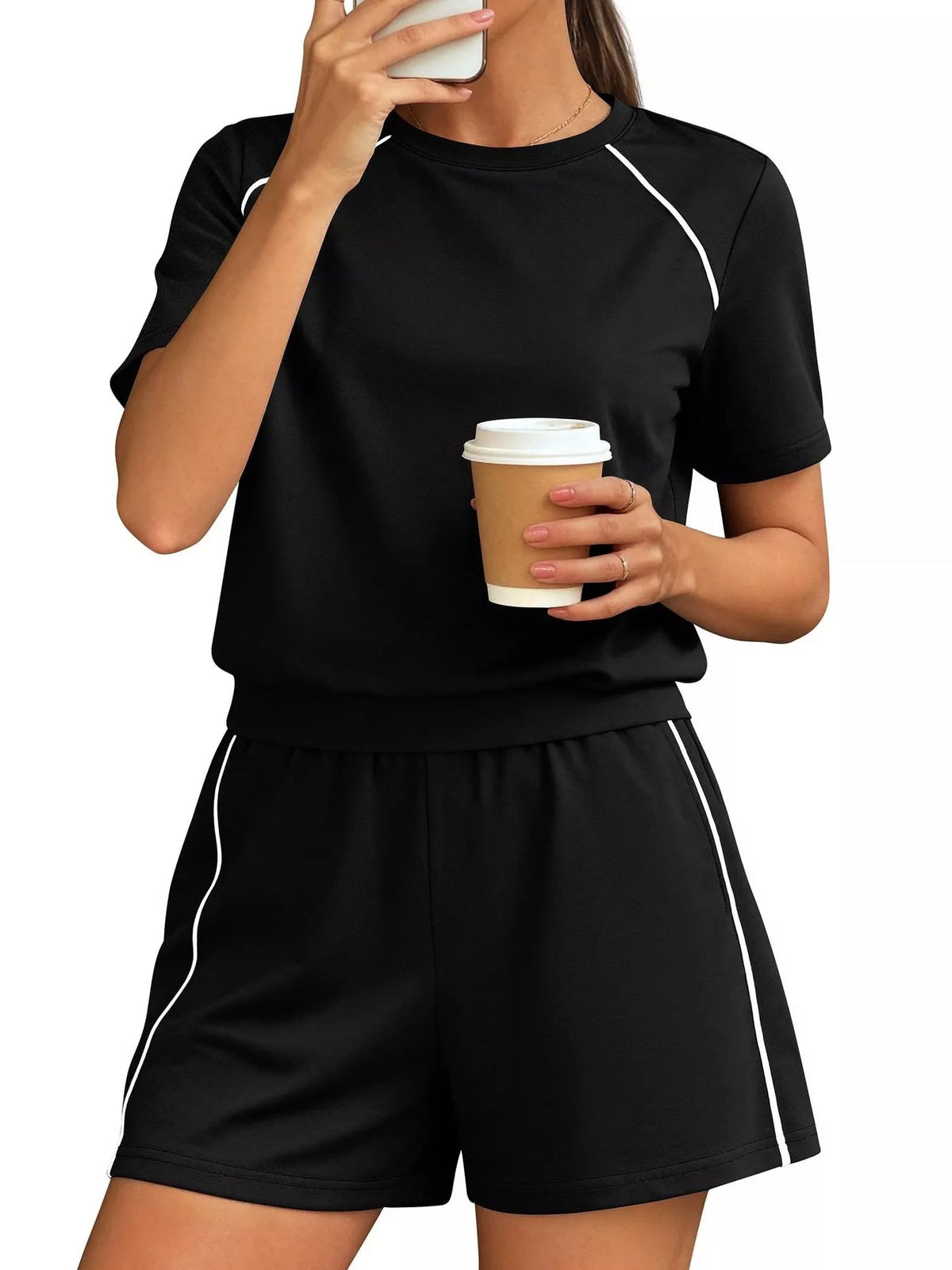 Contrast Trim Short Sleeve T-Shirt and Shorts Set, view 2