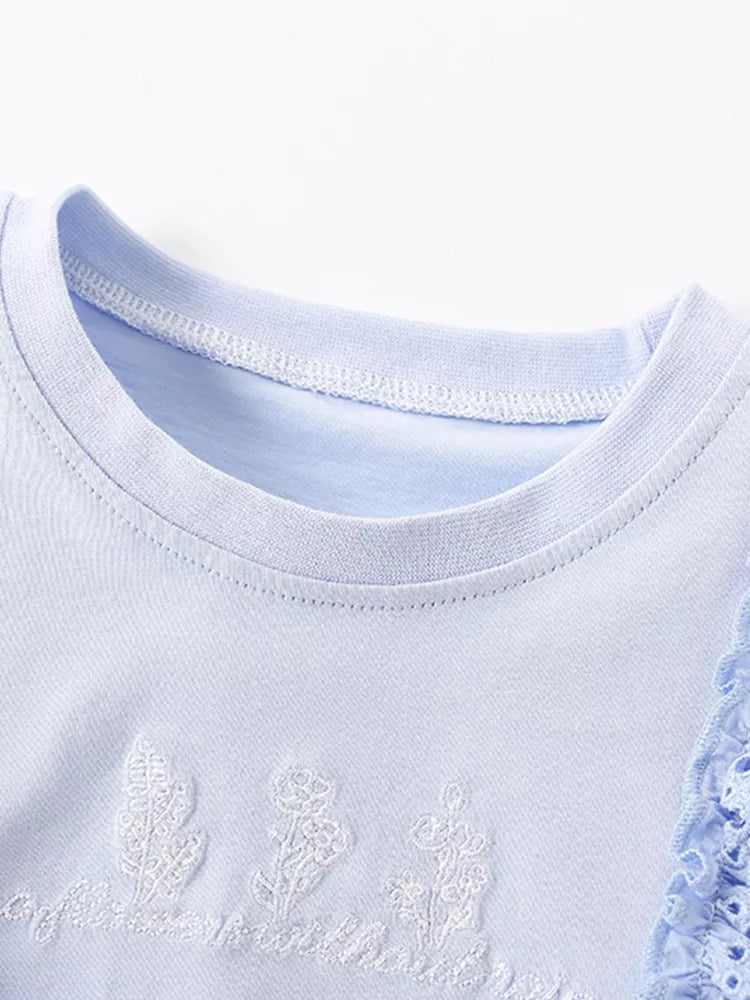 Children's Ruffled Eyelet Round Neck T-Shirt - Lilixa.store