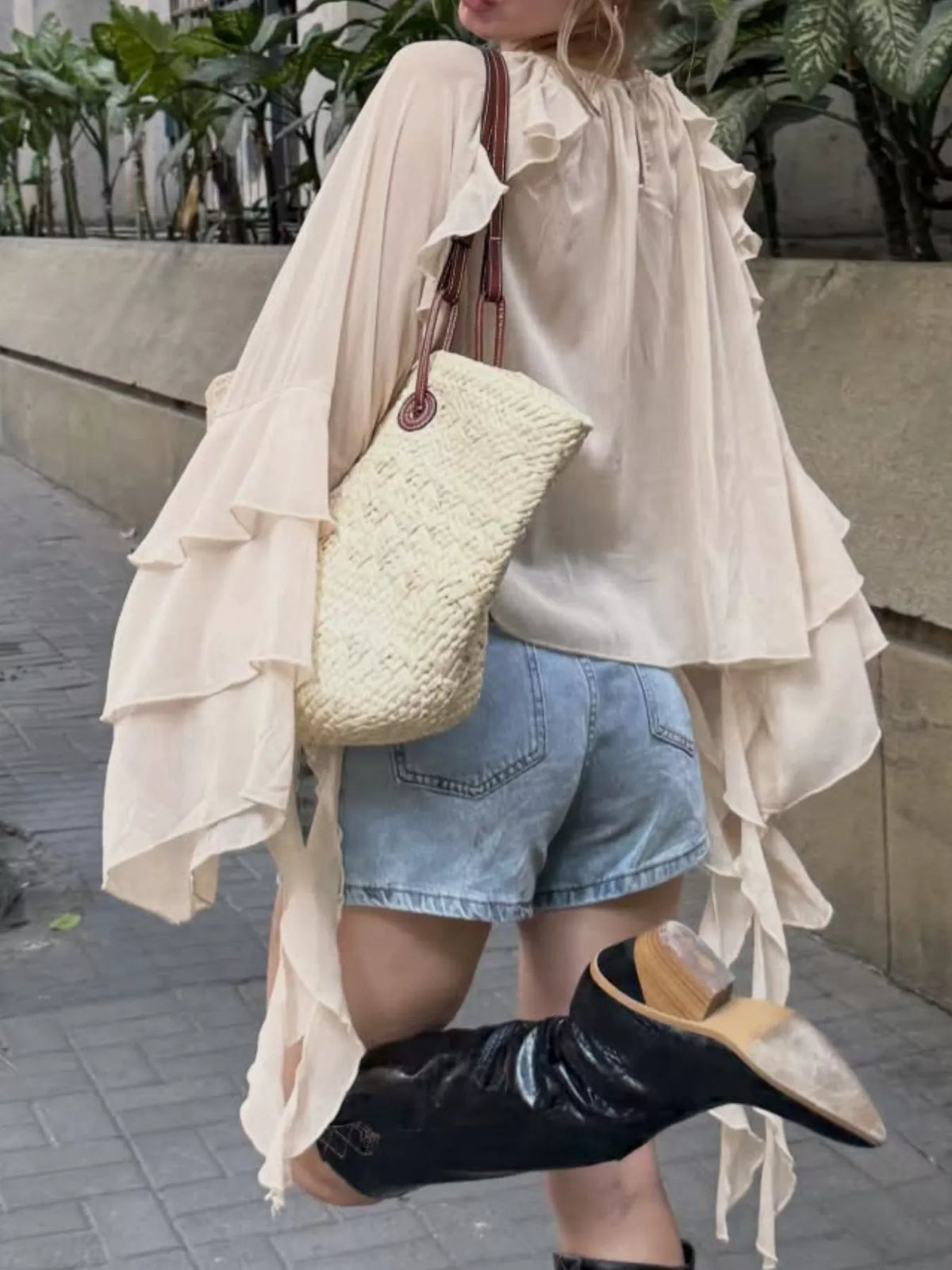 Ruffled Flare Sleeve Blouse in Eggshell, view 6