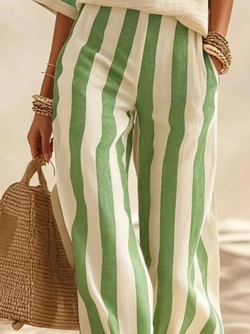 Full Size Striped Half Sleeve Top and Pants Set Plus Size - Lilixa.store