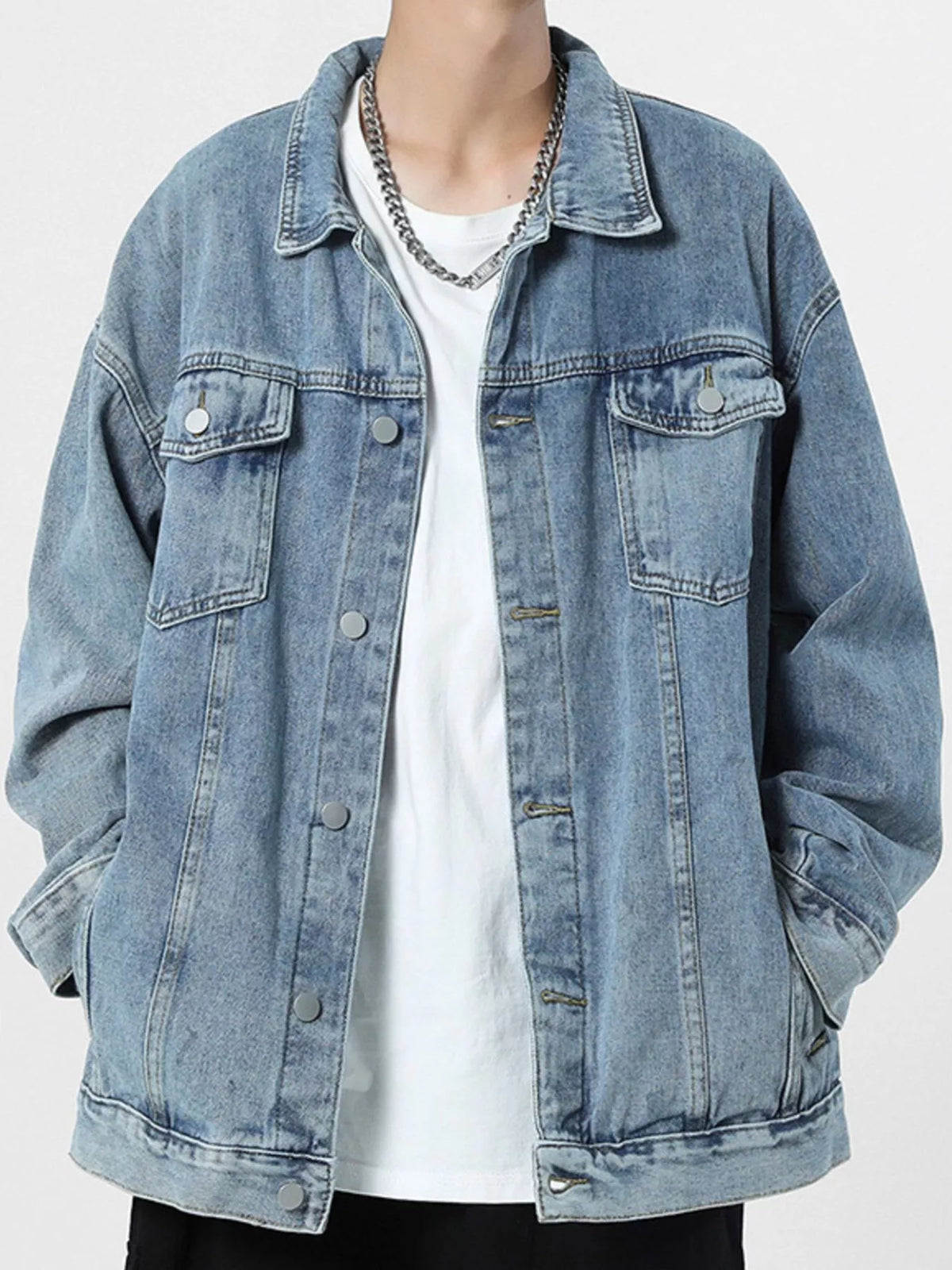 Men's Wash Oversized Denim Jacket - Lilixa.store