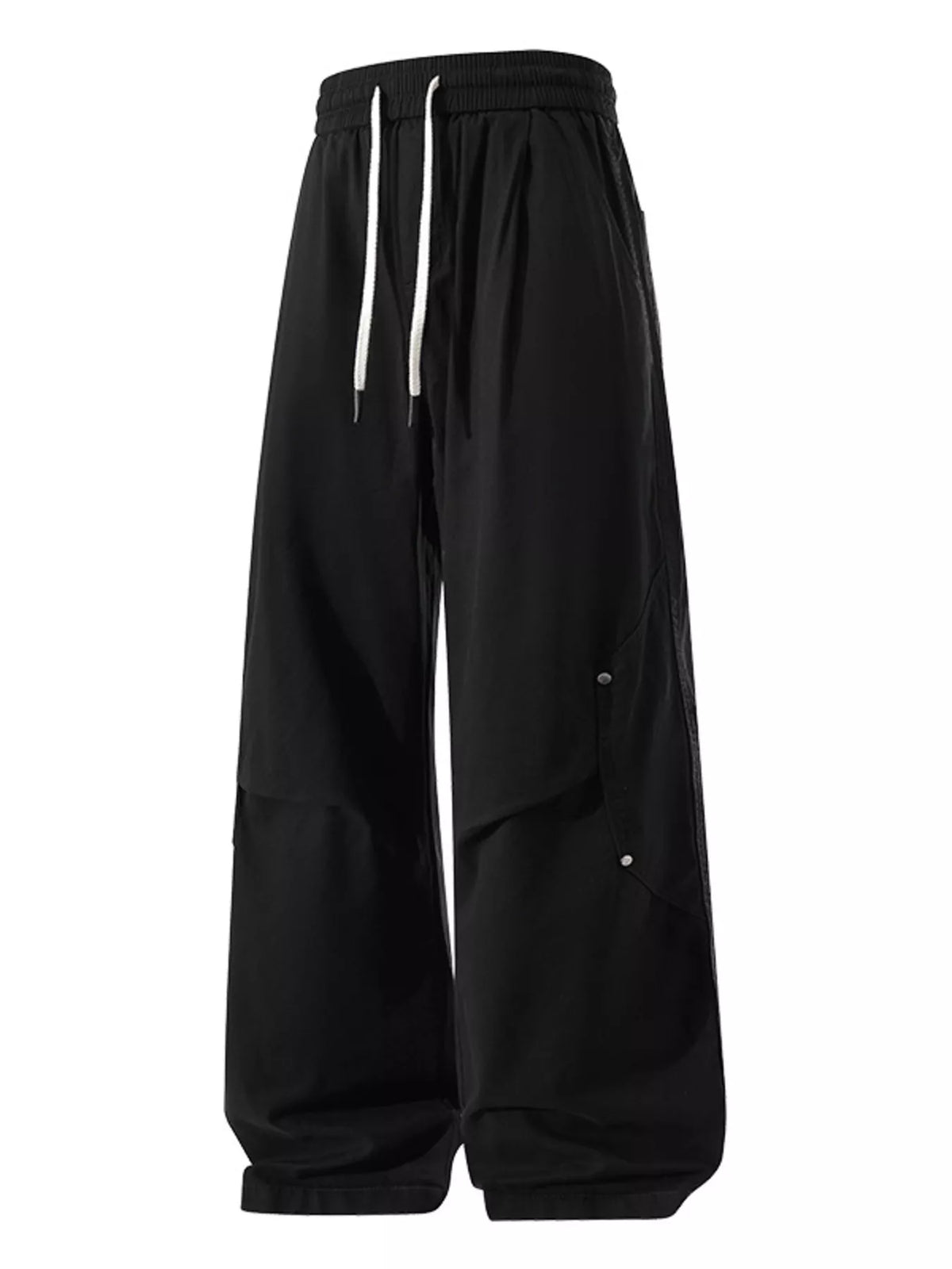 Men's Plus Size Loose Fit Drawstring Cargo Pants in Black