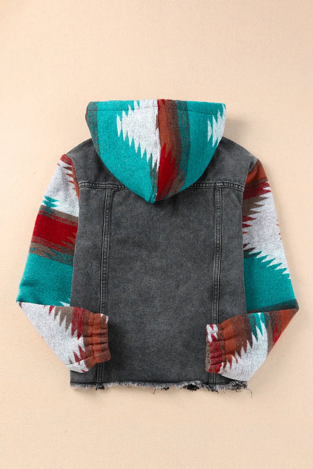 Drawstring Hooded Pocketed Denim Jacket, view 5