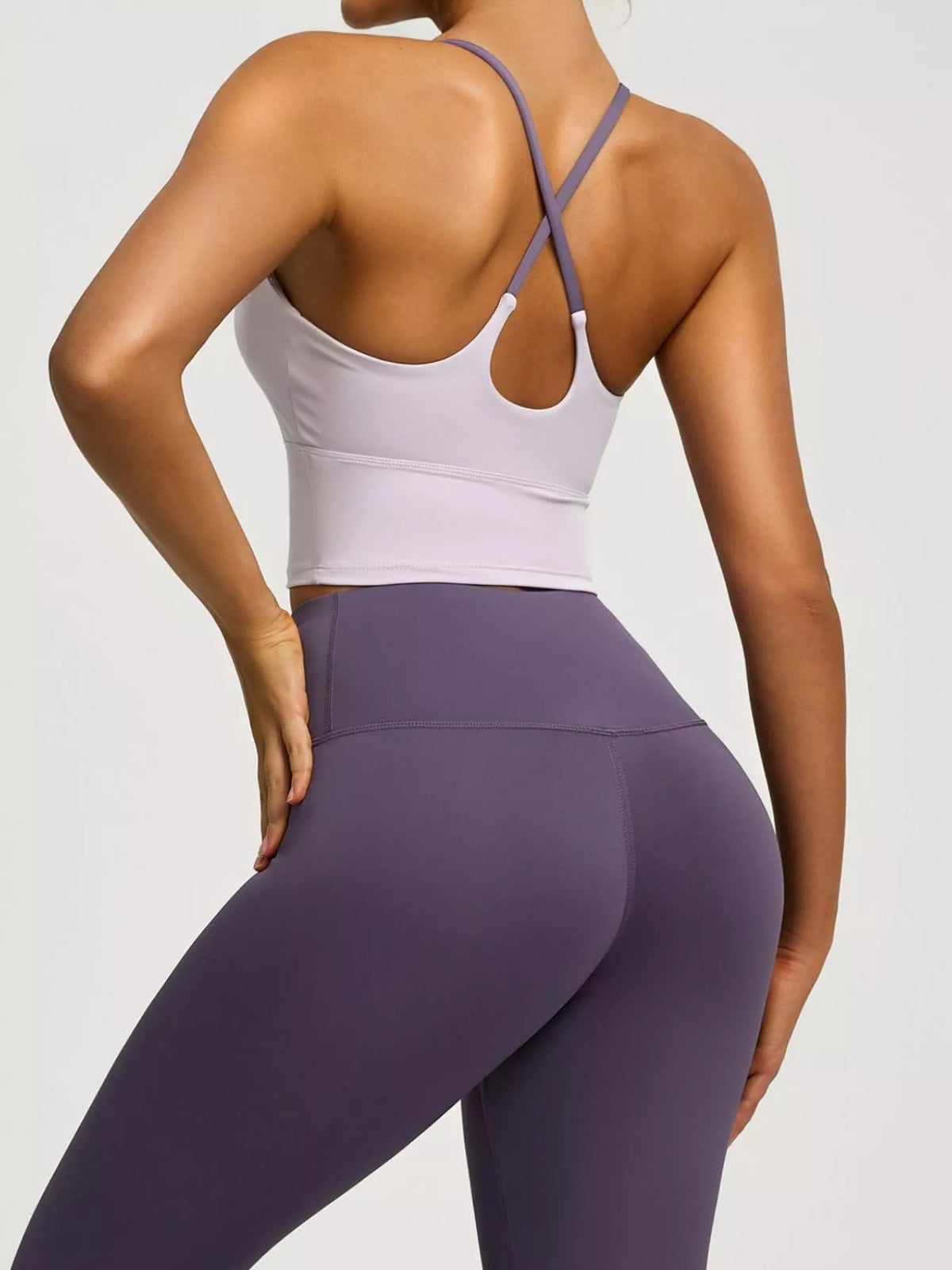 Criss-Cross Back Active Bra in Pink Purple