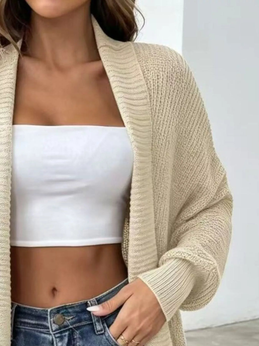 Full Size Open Front Long Sleeve Cardigan Plus Size - Lilixa.store