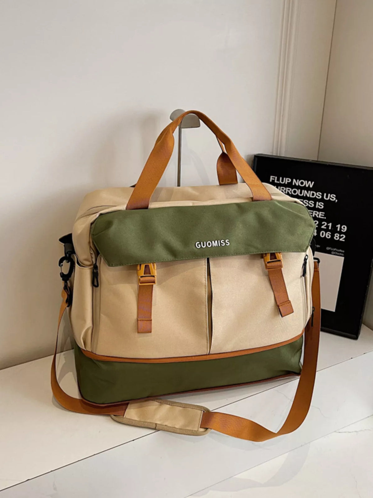Color Block Travel Bag in Khaki, view 3