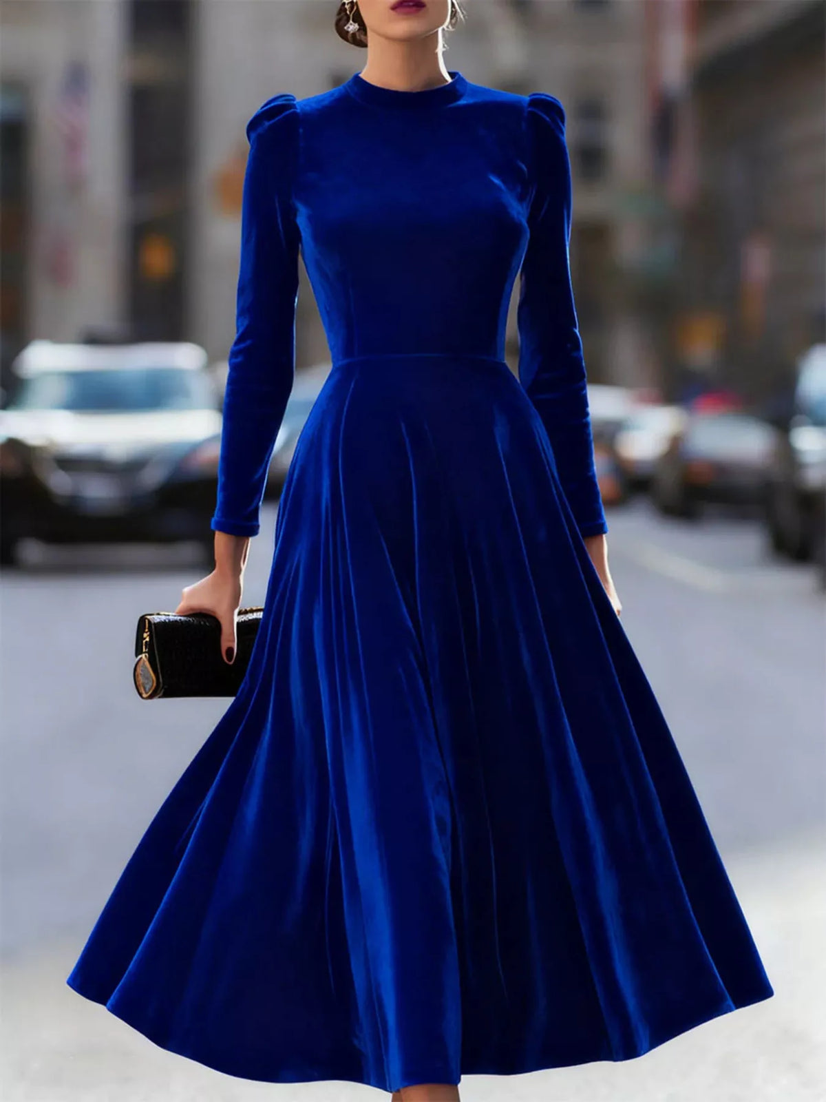 Velvet Long Sleeve A-Line Dress - Lilixa.store