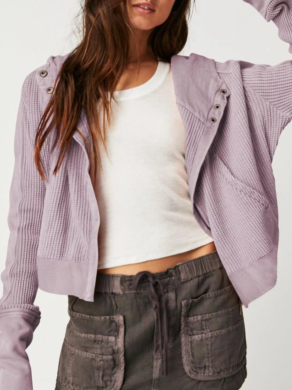 Waffle Knit Zip-Up Jacket