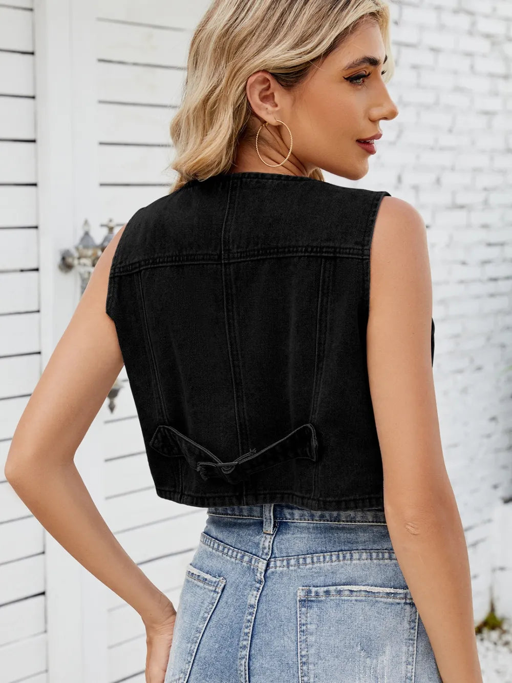 V-Neck Button Down Denim Vest - Lilixa.store