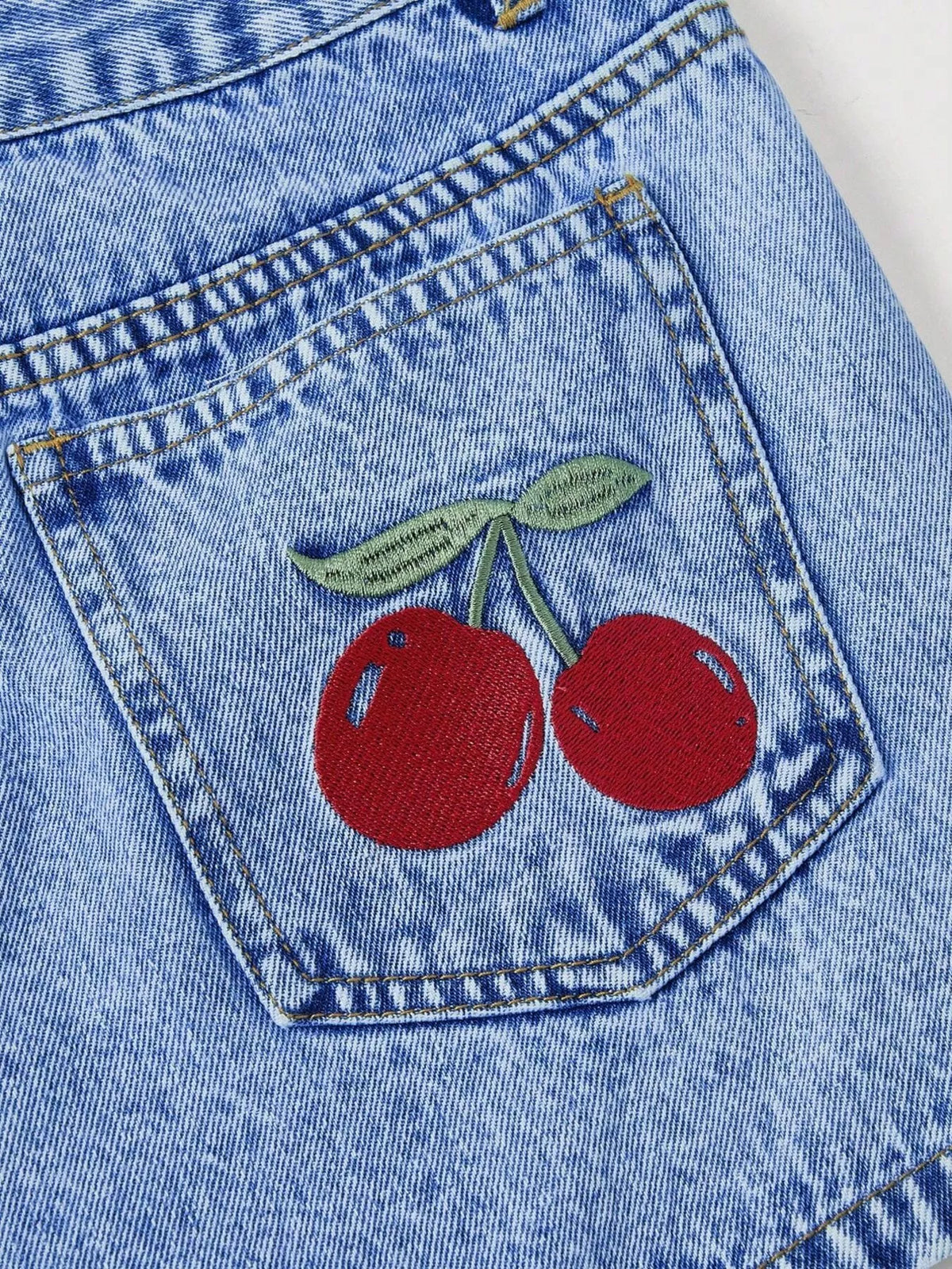 Cherry Embroidered Denim Shorts - Lilixa.store
