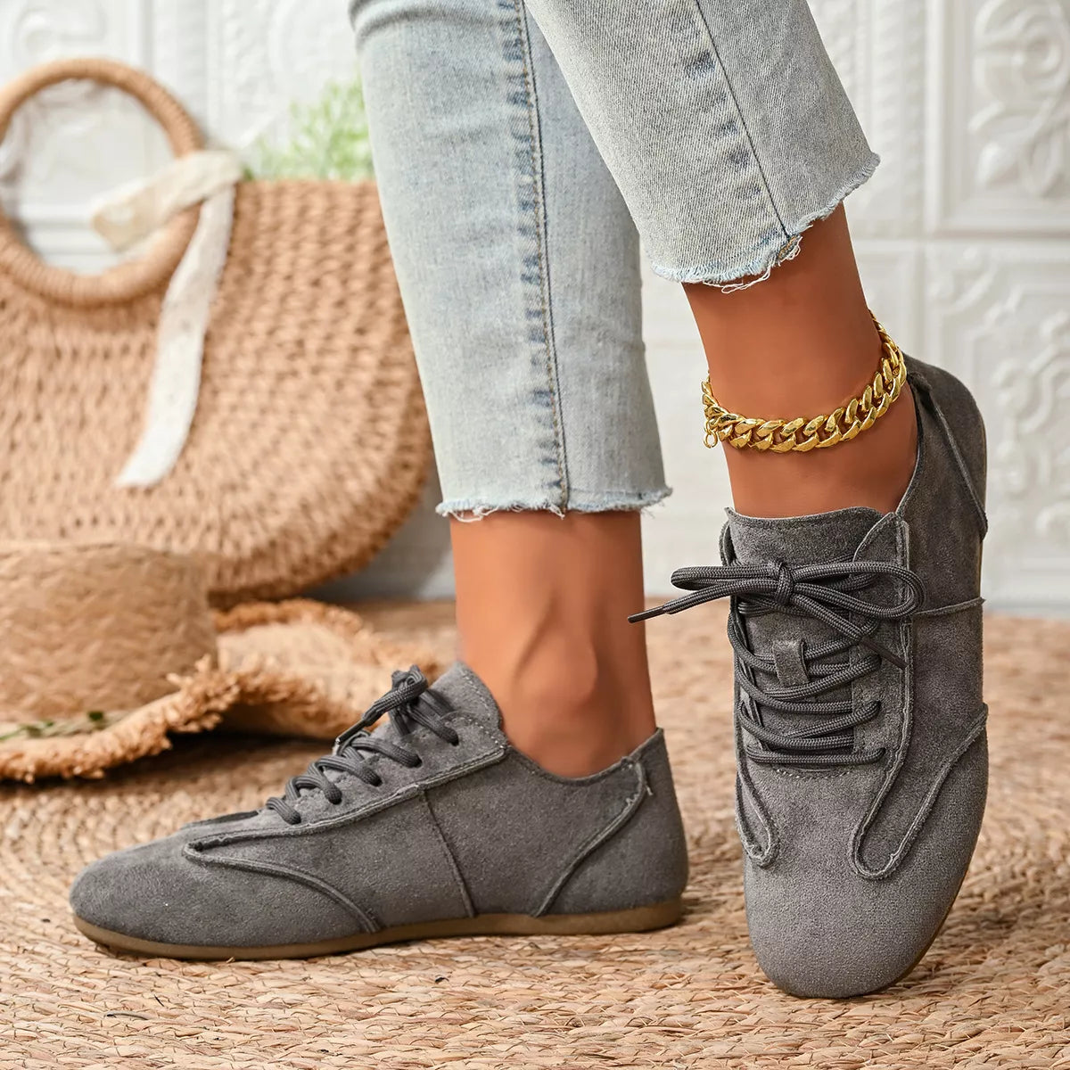 Lace Up Round Toe Sneakers - Lilixa.store