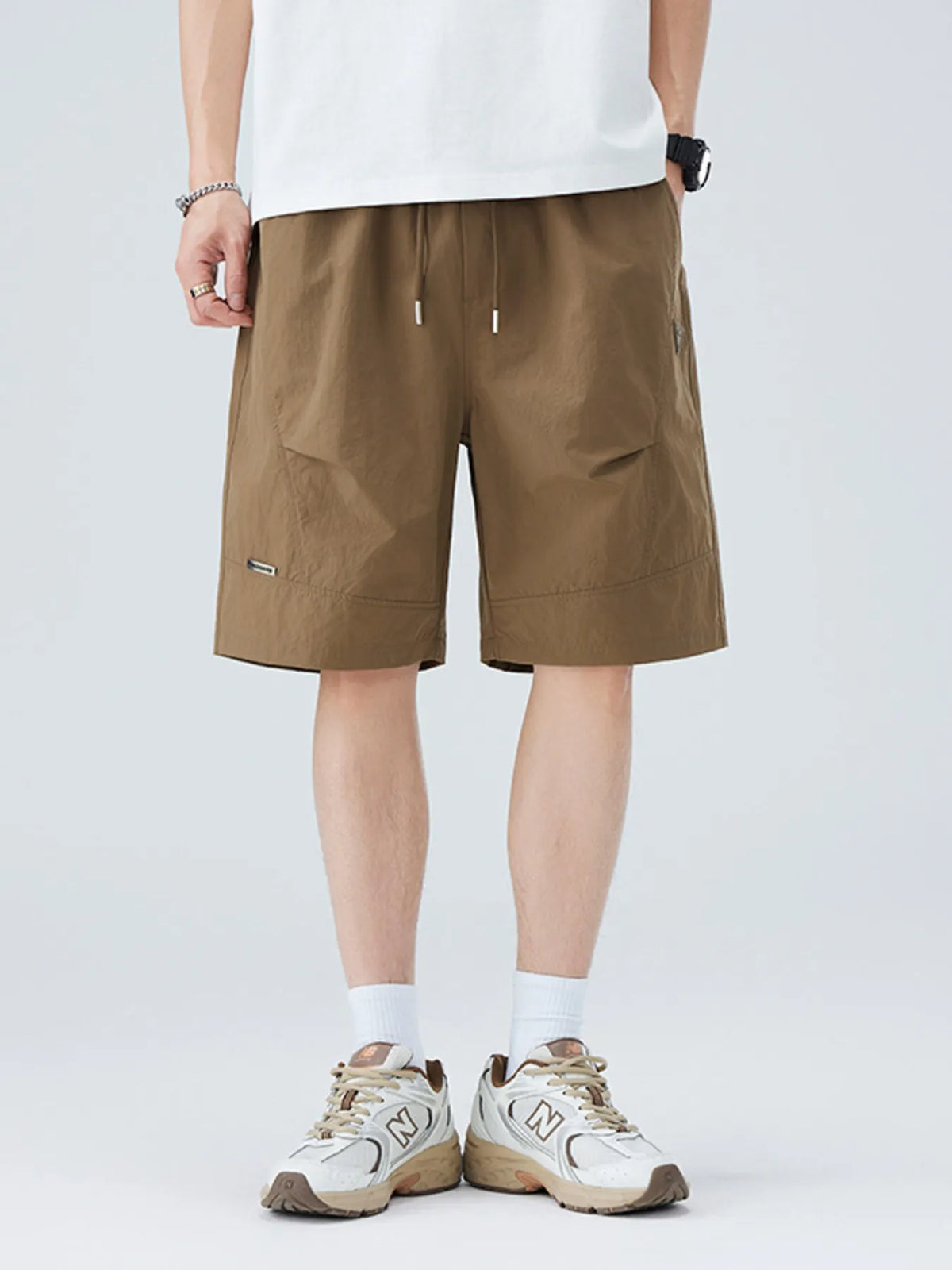 Men's Plus Size Drawstring Loose Fit Shorts in Coffee Color